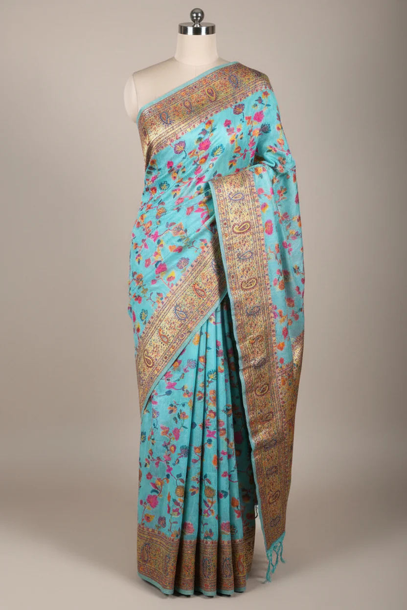 Baby Blue Irresistible Pashmina Weave Soft Cotton Silk Saree