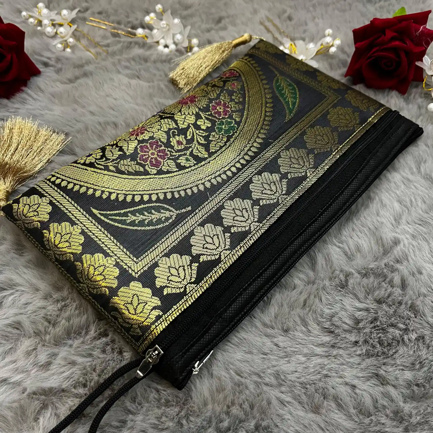 Black Shade Handmade Banarasi Women Wallet - Image 3