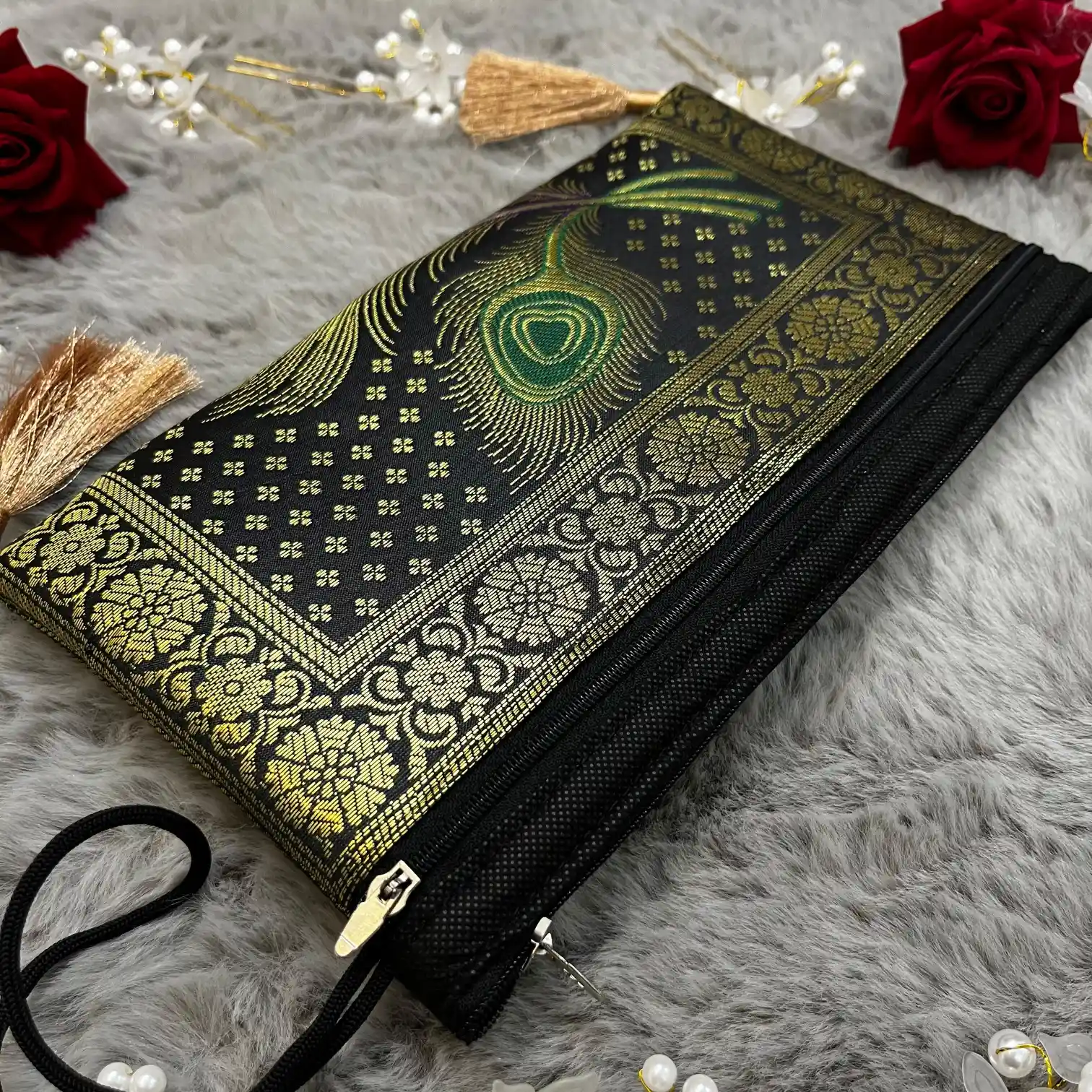 Black Shade Handmade Banarasi Women Wallet - Image 3
