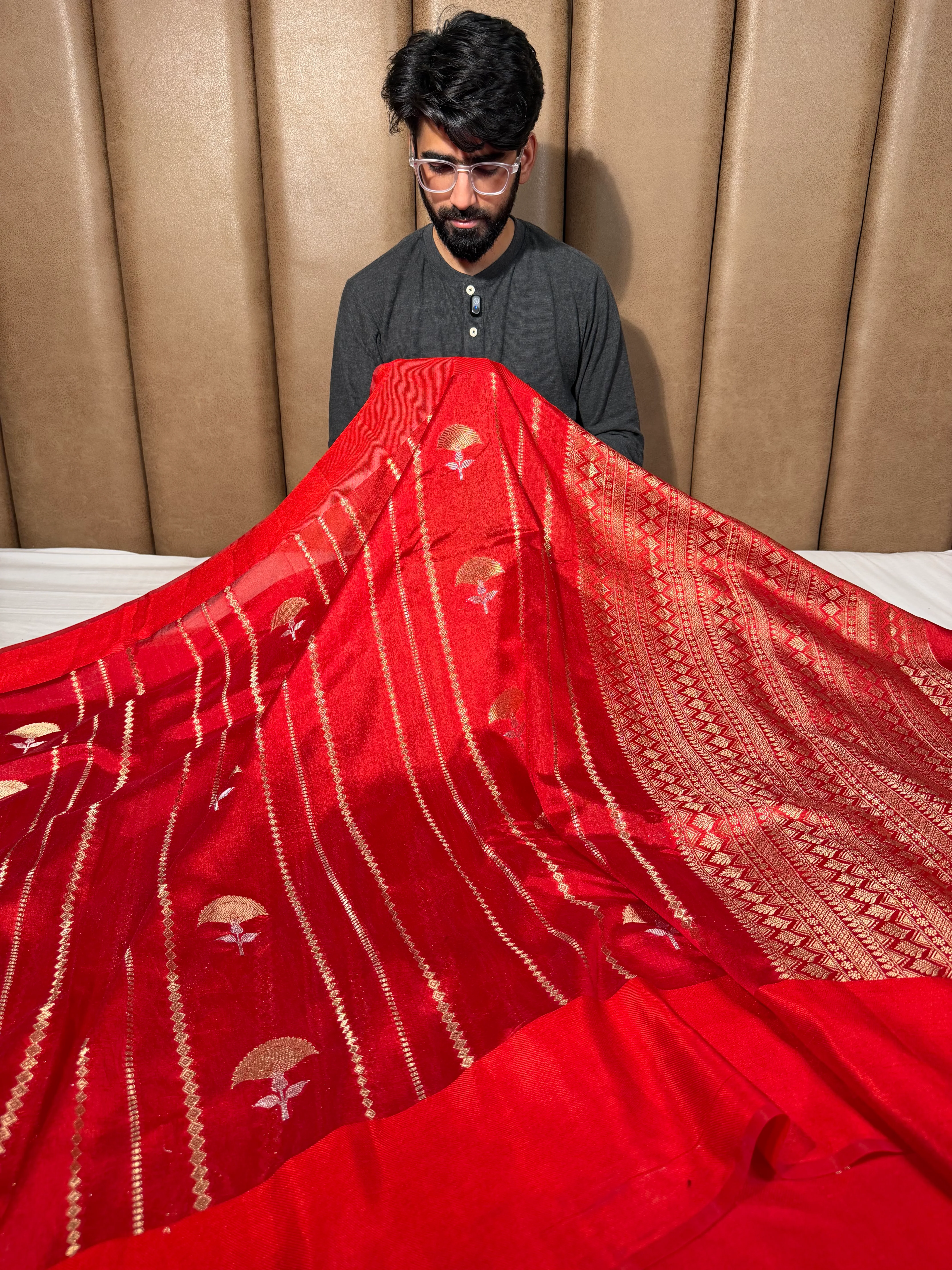 Bridal Red Mango Silk Heritage Banarasi Saree