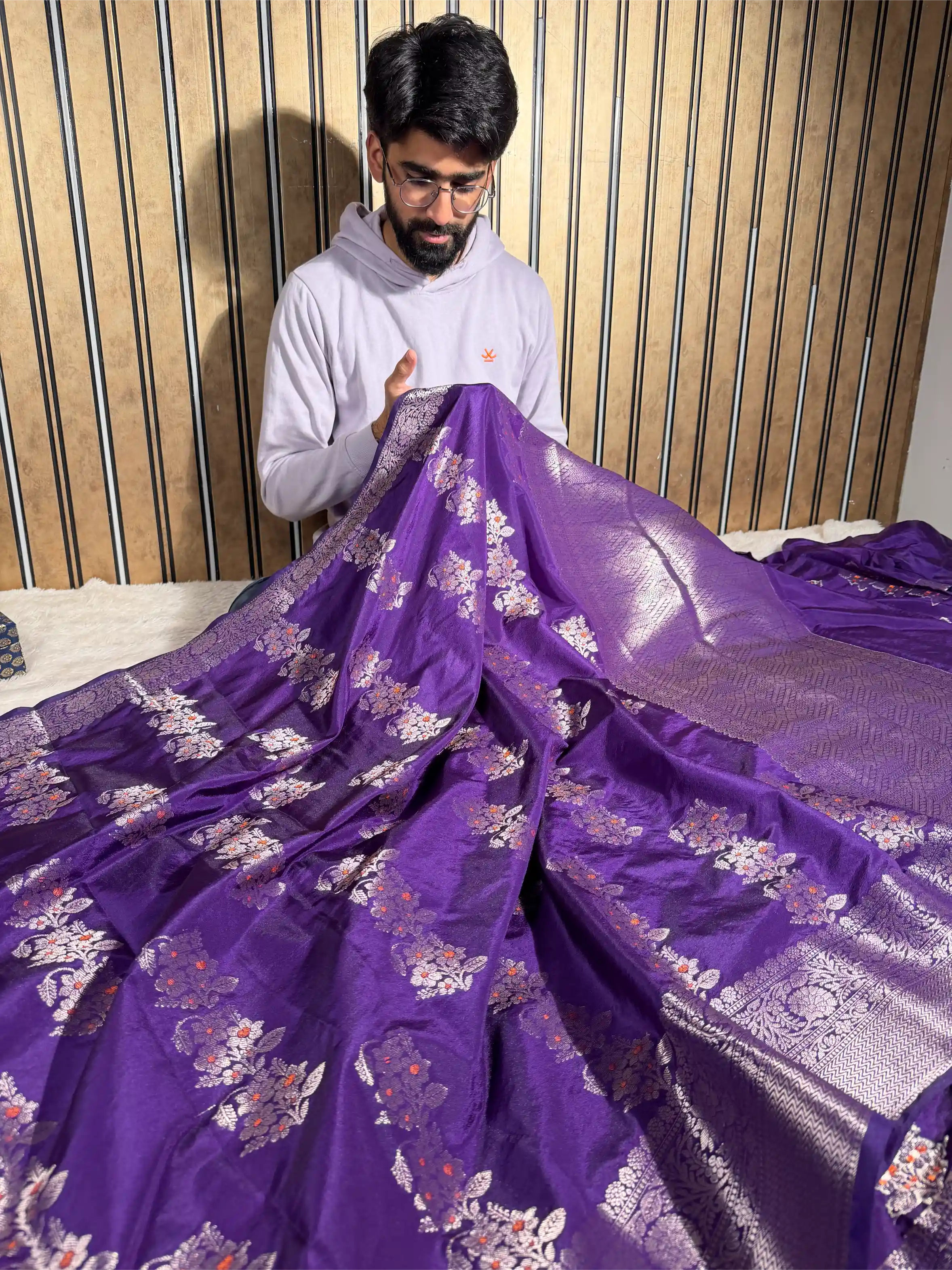 Bright Purple Chinia Silk Meenakari Weave Banarasi Saree