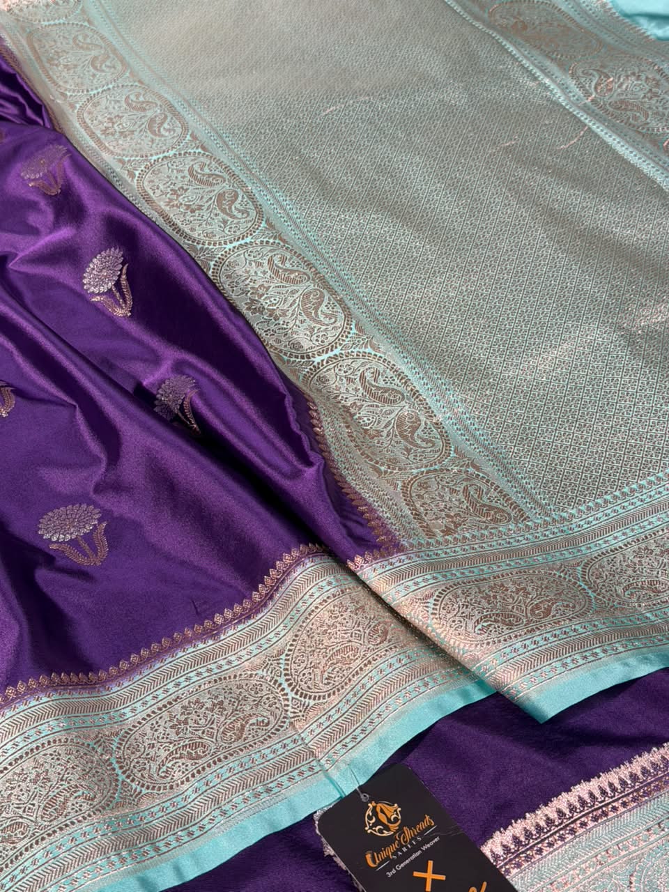 Bright Purple Mashru Katan Silk Heritage Saree - Image 2