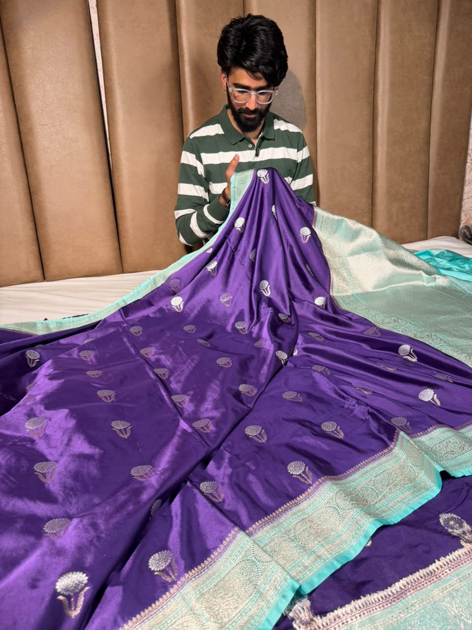 Bright Purple Mashru Katan Silk Heritage Saree - Image 3