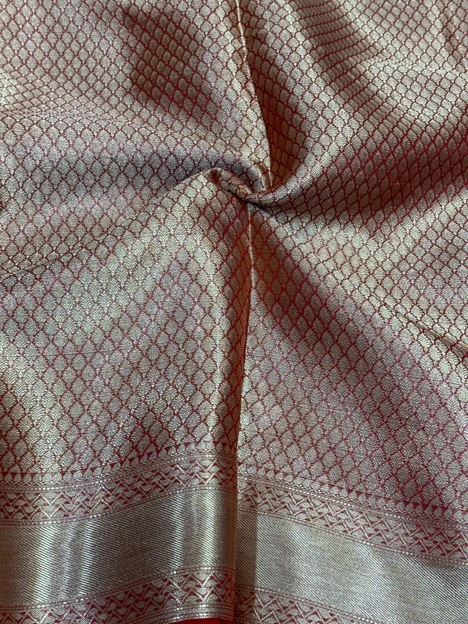 Carmine Red Pure Tissue Silk Banarasi Saree - Image 5
