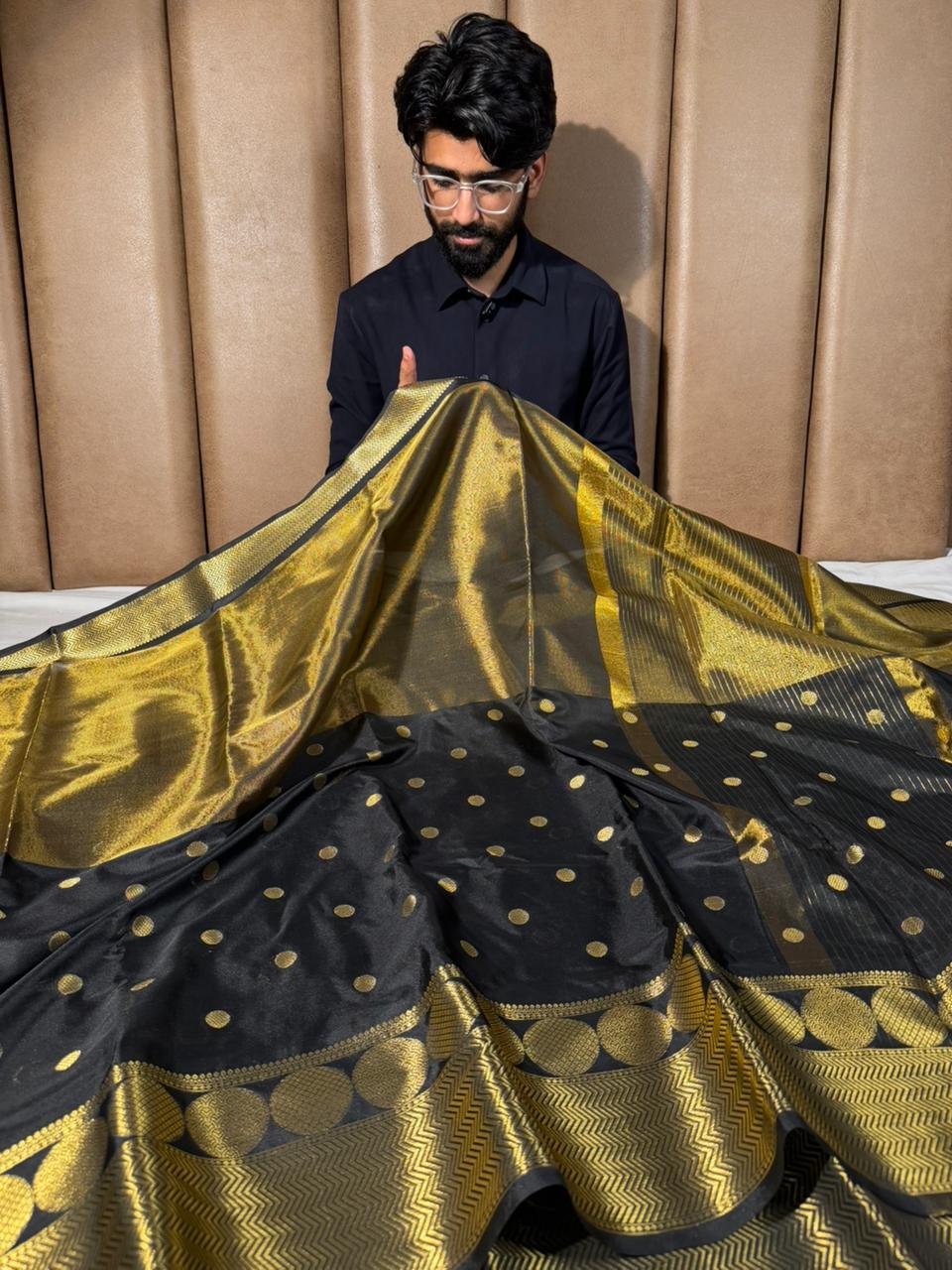 Copper black Half Half Tissue Silk Banarasi Saree