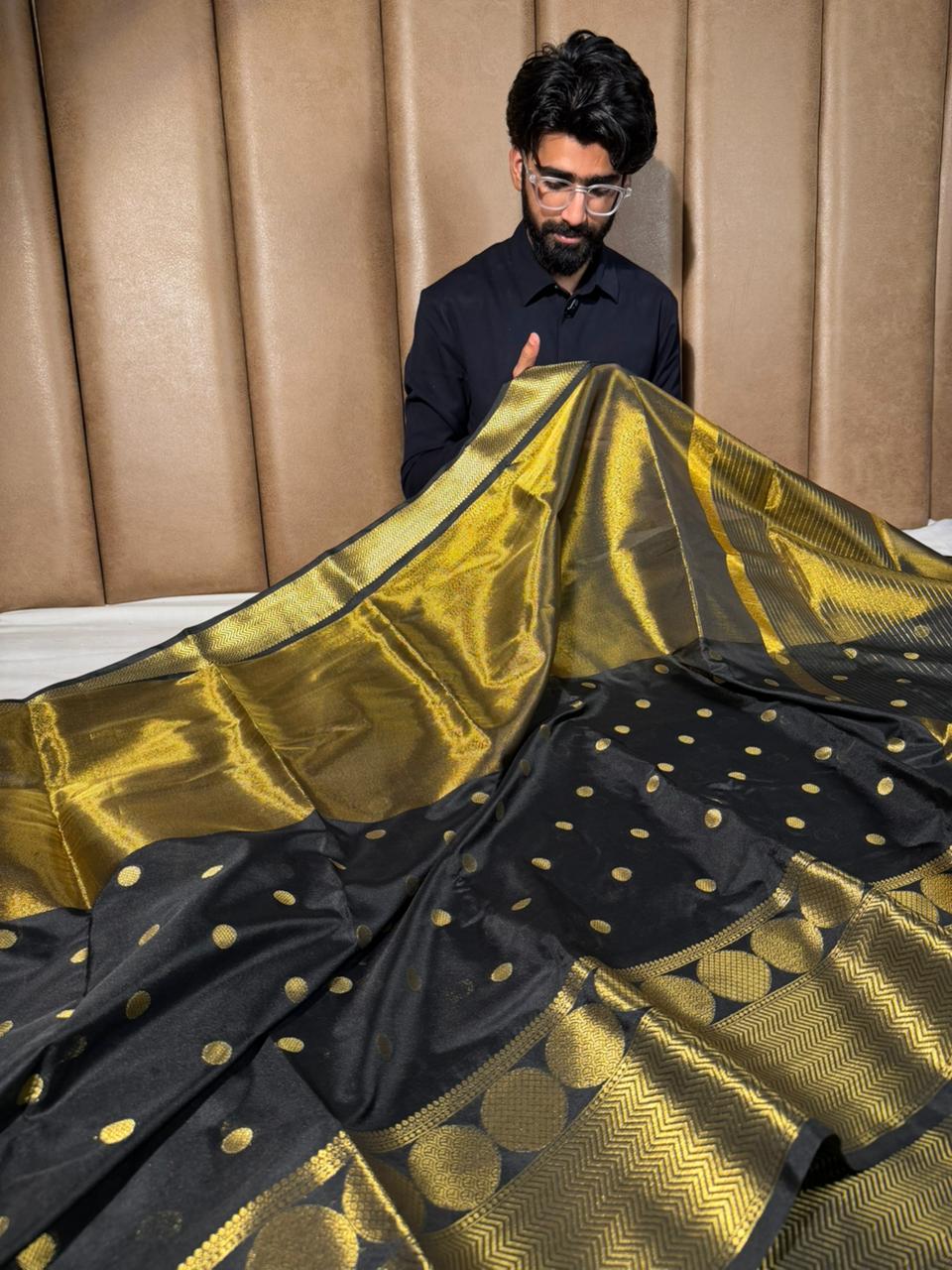 Copper black Half Half Tissue Silk Banarasi Saree - Image 3