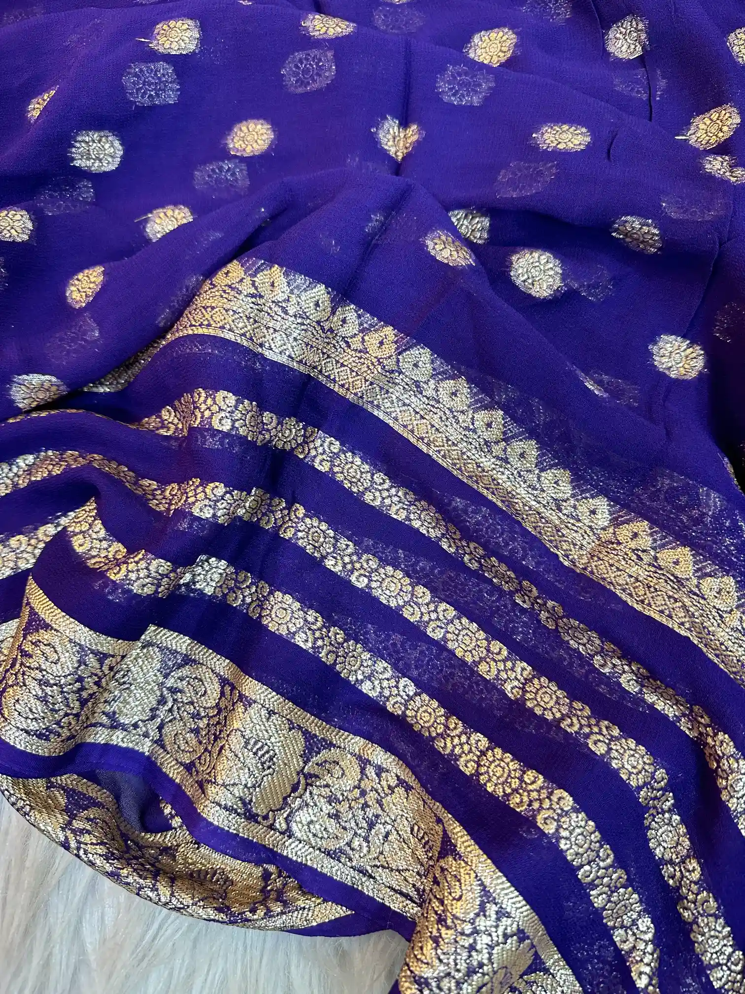Blueish Purple Viscose Georgette Khaddi Buti Saree - Image 5