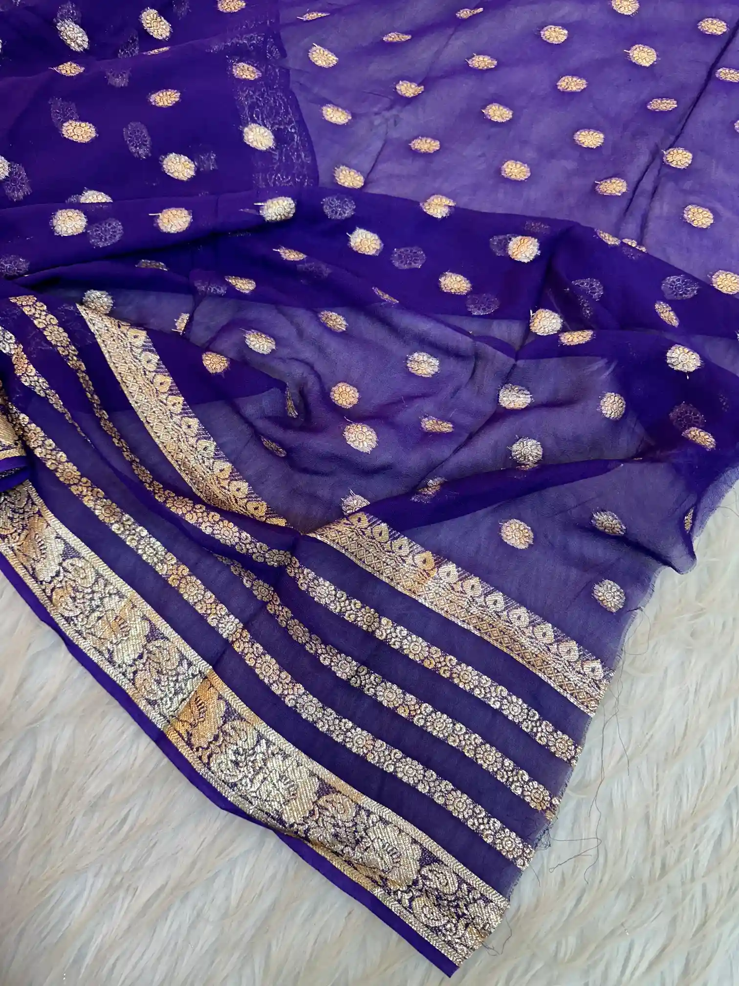 Blueish Purple Viscose Georgette Khaddi Buti Saree - Image 6