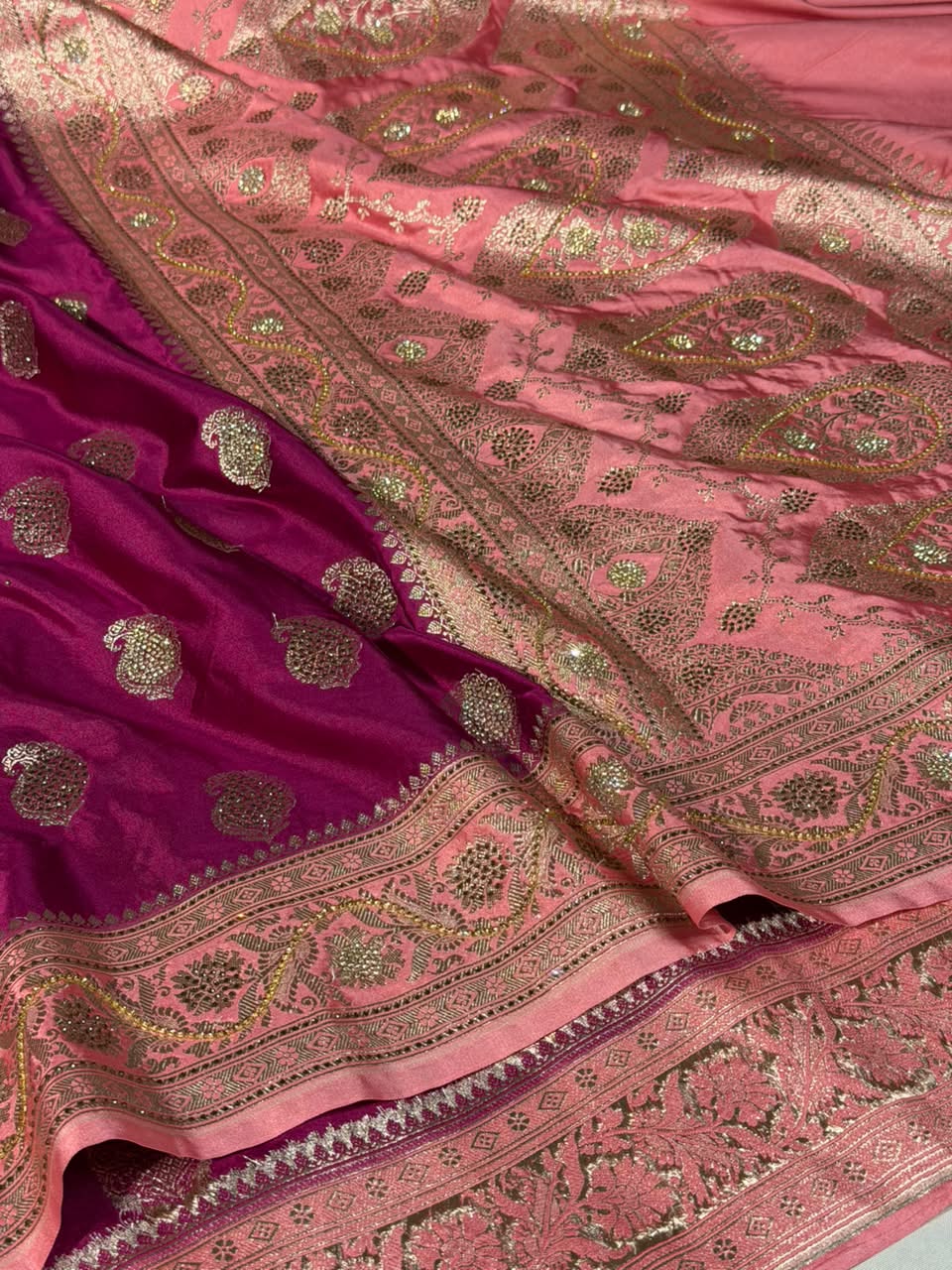 Dark Purple Mashru katan Saree With Intricate Handwork - Image 2