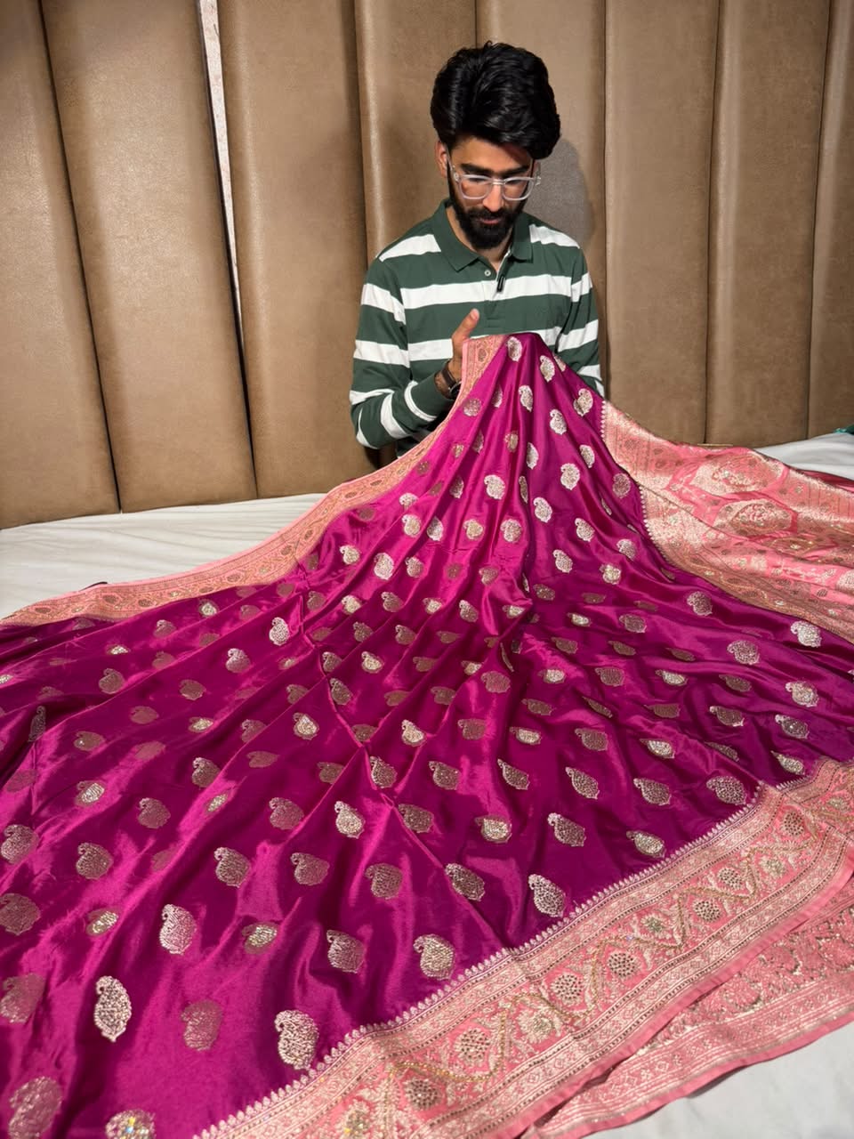 Dark Purple Mashru katan Saree With Intricate Handwork - Image 3