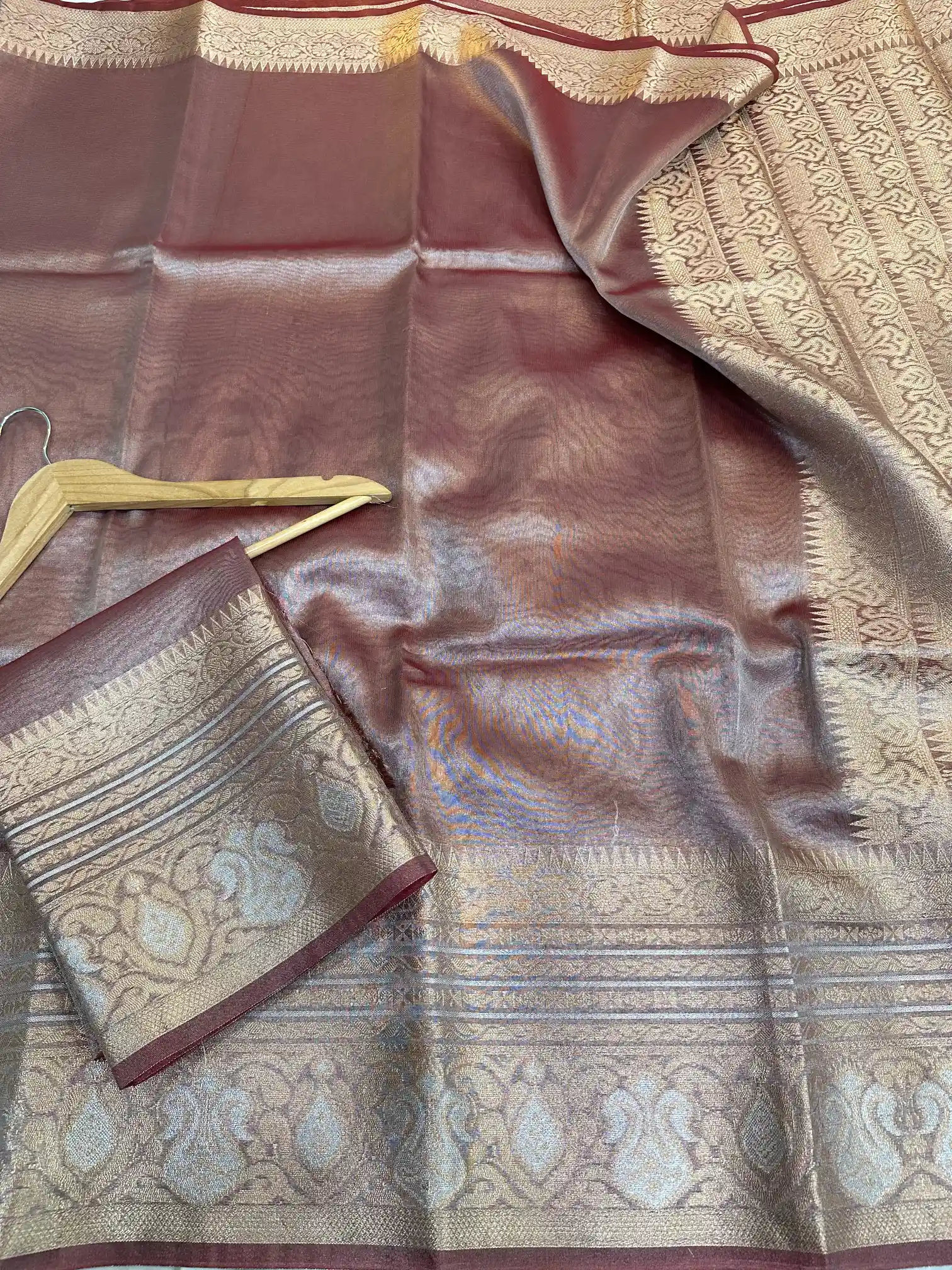 Deep Coffee Glass Tissue Silk Banarasi Saree