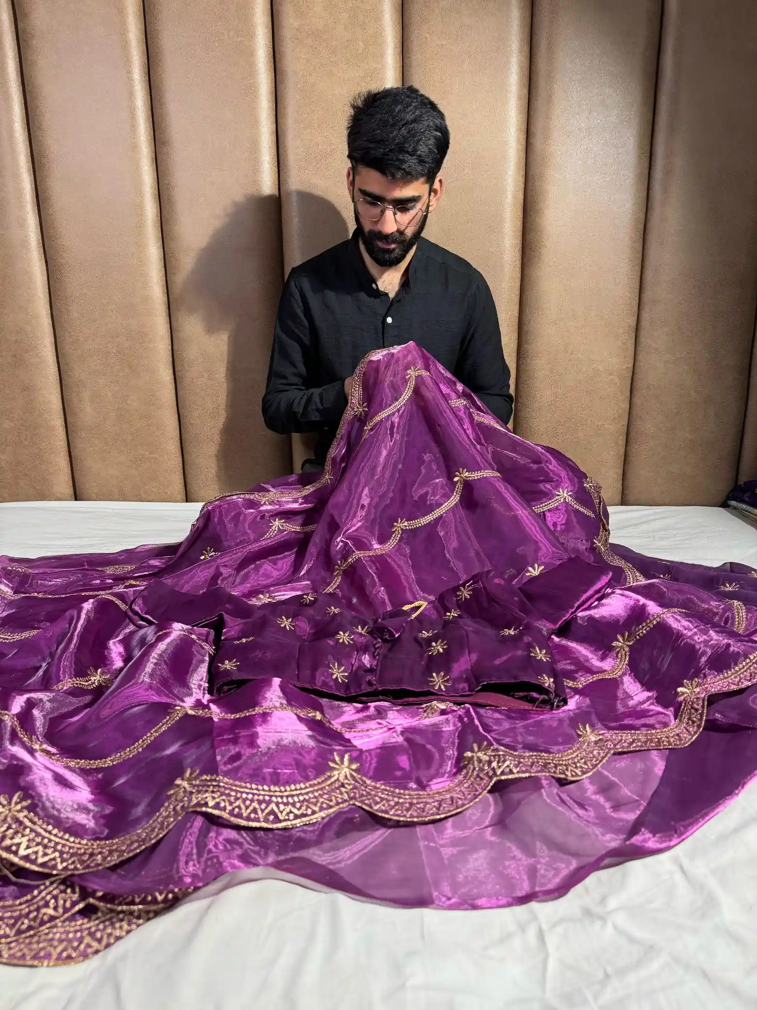 Deep Purple Shade Shimmery Tissue Silk Saree