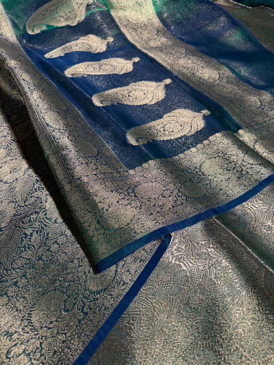 Dhoop chaon brocade tissue silk Banarasi saree - Image 2