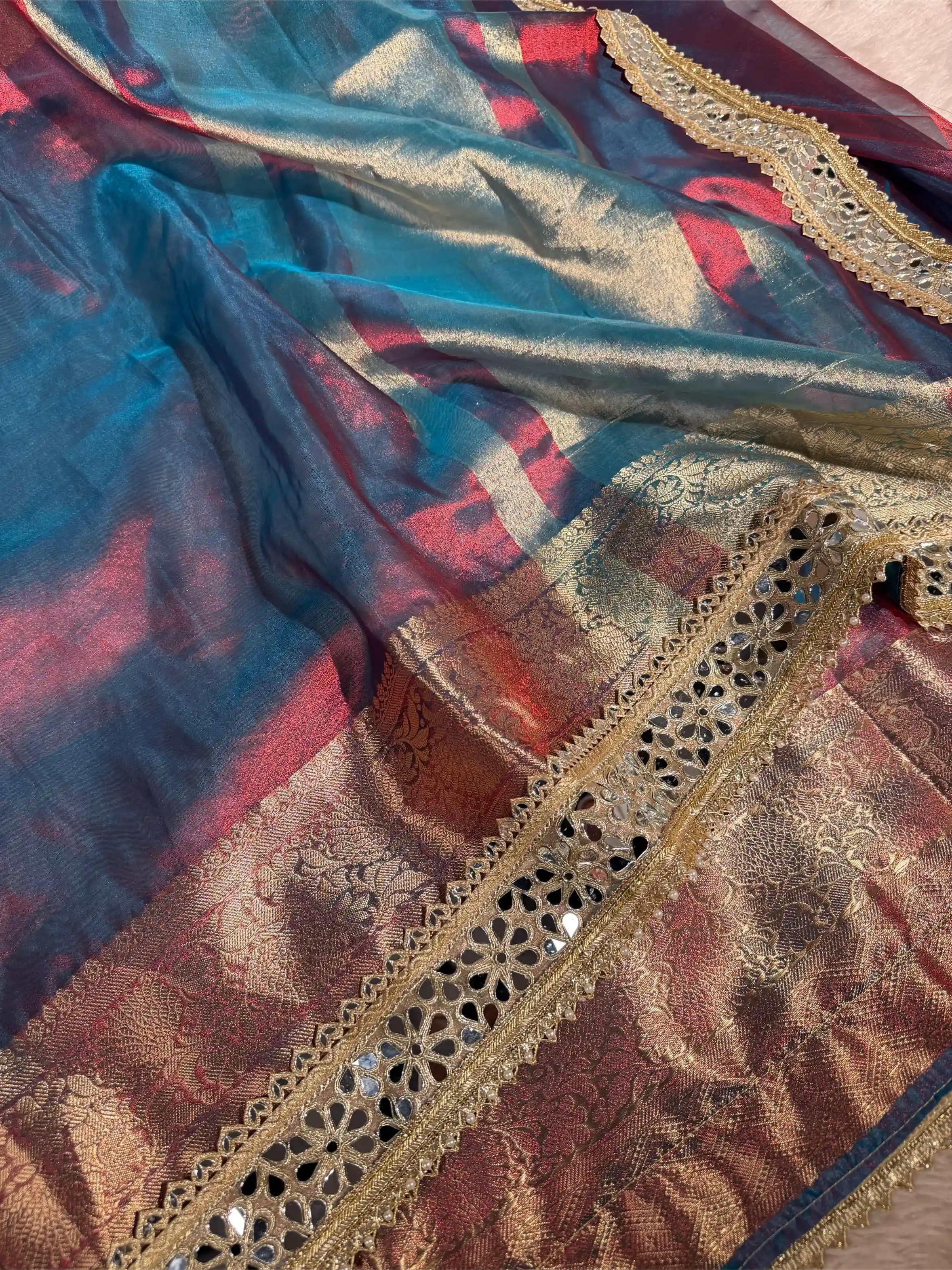 Dhoop Chaon Rare German Blue Shade Tissue Silk Dedo Banarasi Saree - Image 2