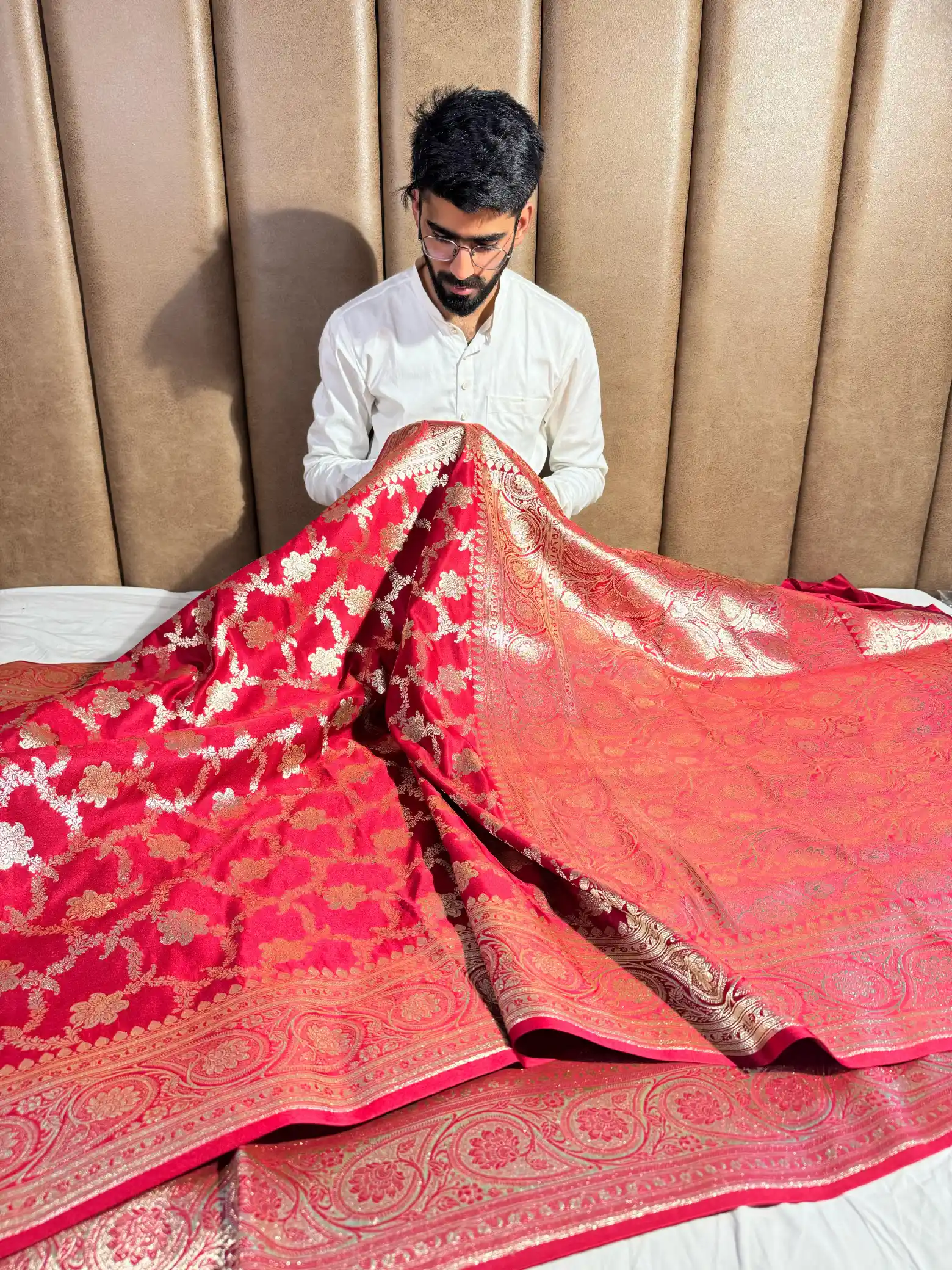 Eye Soothing Bridal Red Satin Silk Banarasi Saree