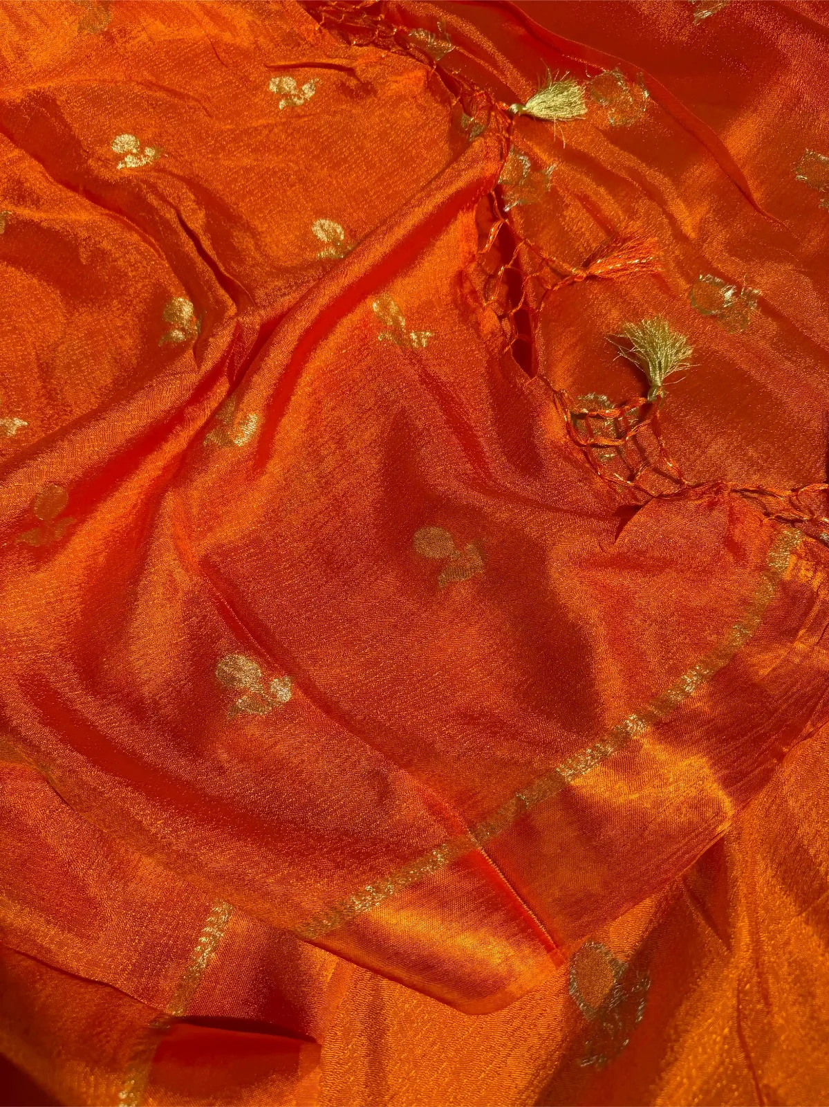 Fanta Orange Extremely Soft Georgette Silk Banarasi Saree - Image 2