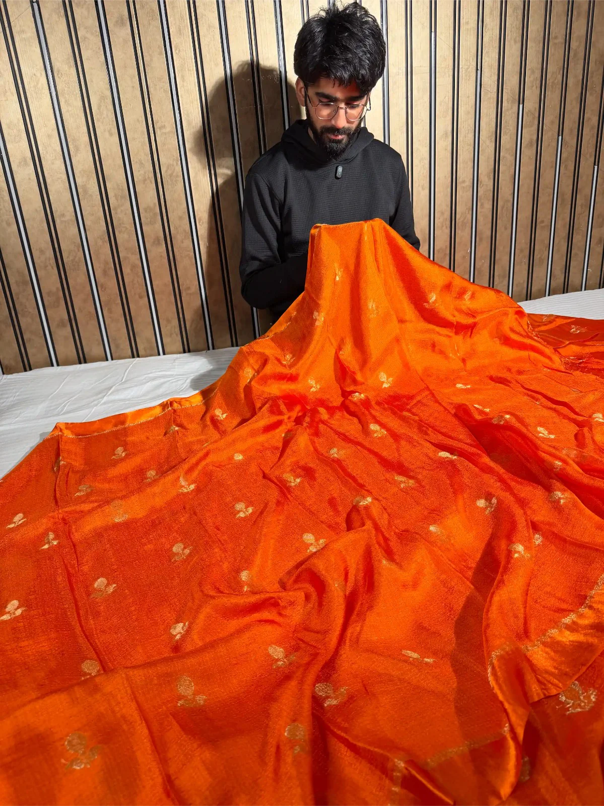 Fanta Orange Extremely Soft Georgette Silk Banarasi Saree - Image 3