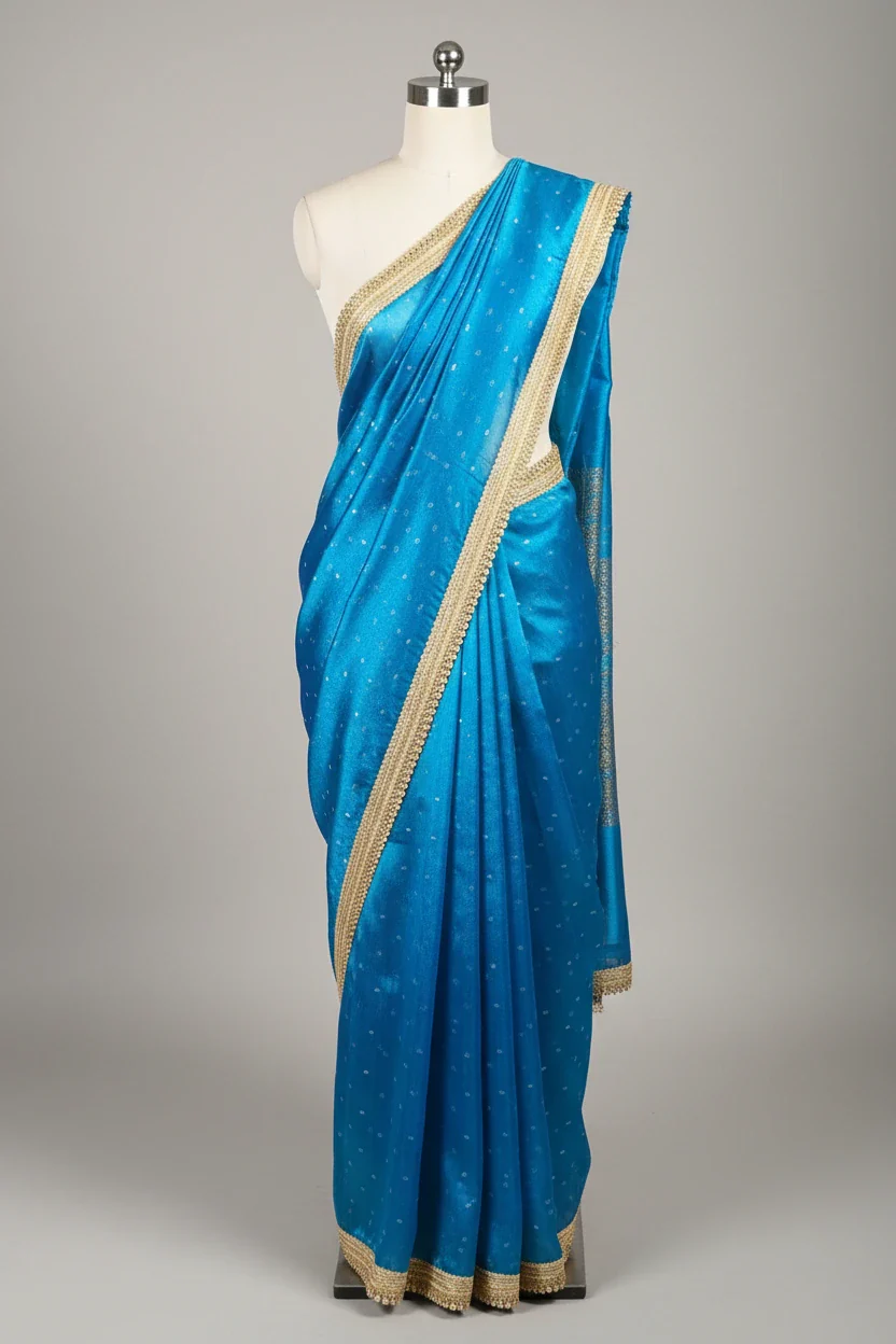 Firozi Blue Tissue Silk Designer Lace Work Banarasi Saree - Image 2