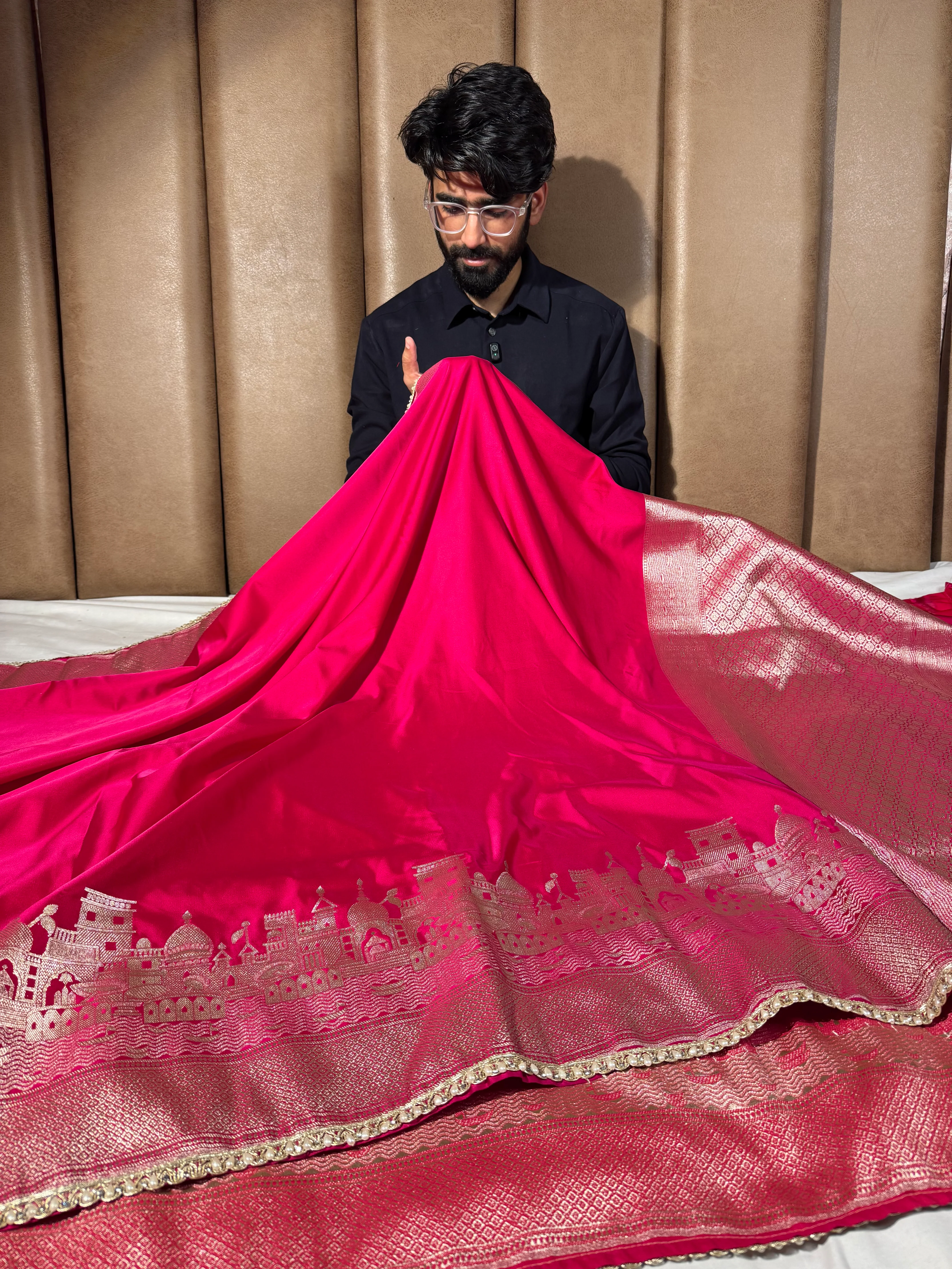 Ghats Of Banaras Rani Pink Mashru Katan Silk Saree