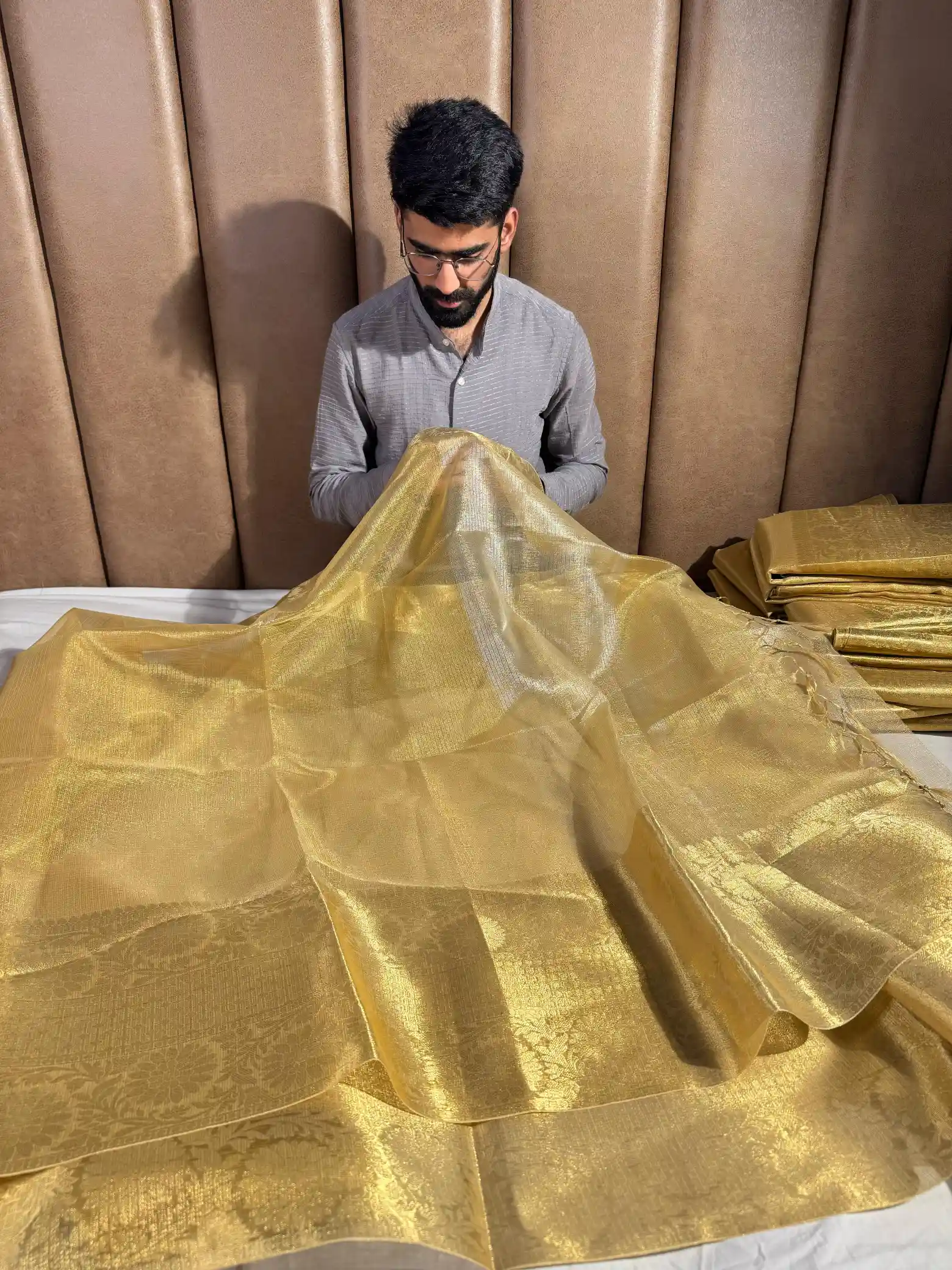 Golden Kota Tissue Silk Jacquard Banarasi Saree - Image 3
