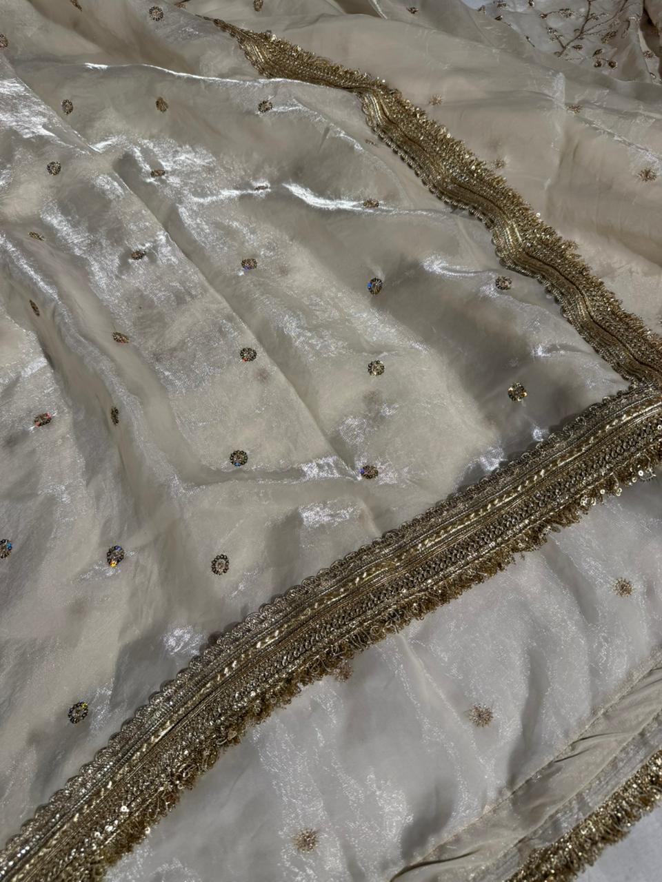 Ivory shimmery tissue silk designer saree - Image 2