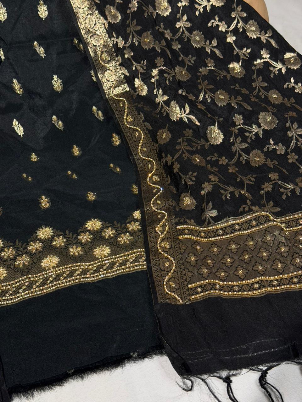 Jet Black Chinia Silk Premium Handwork Suit - Image 2