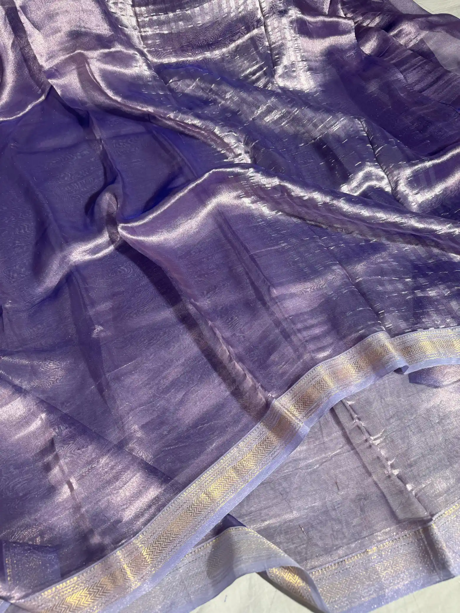 Lavender Pure Tissue Silk Banarasi Saree - Image 2