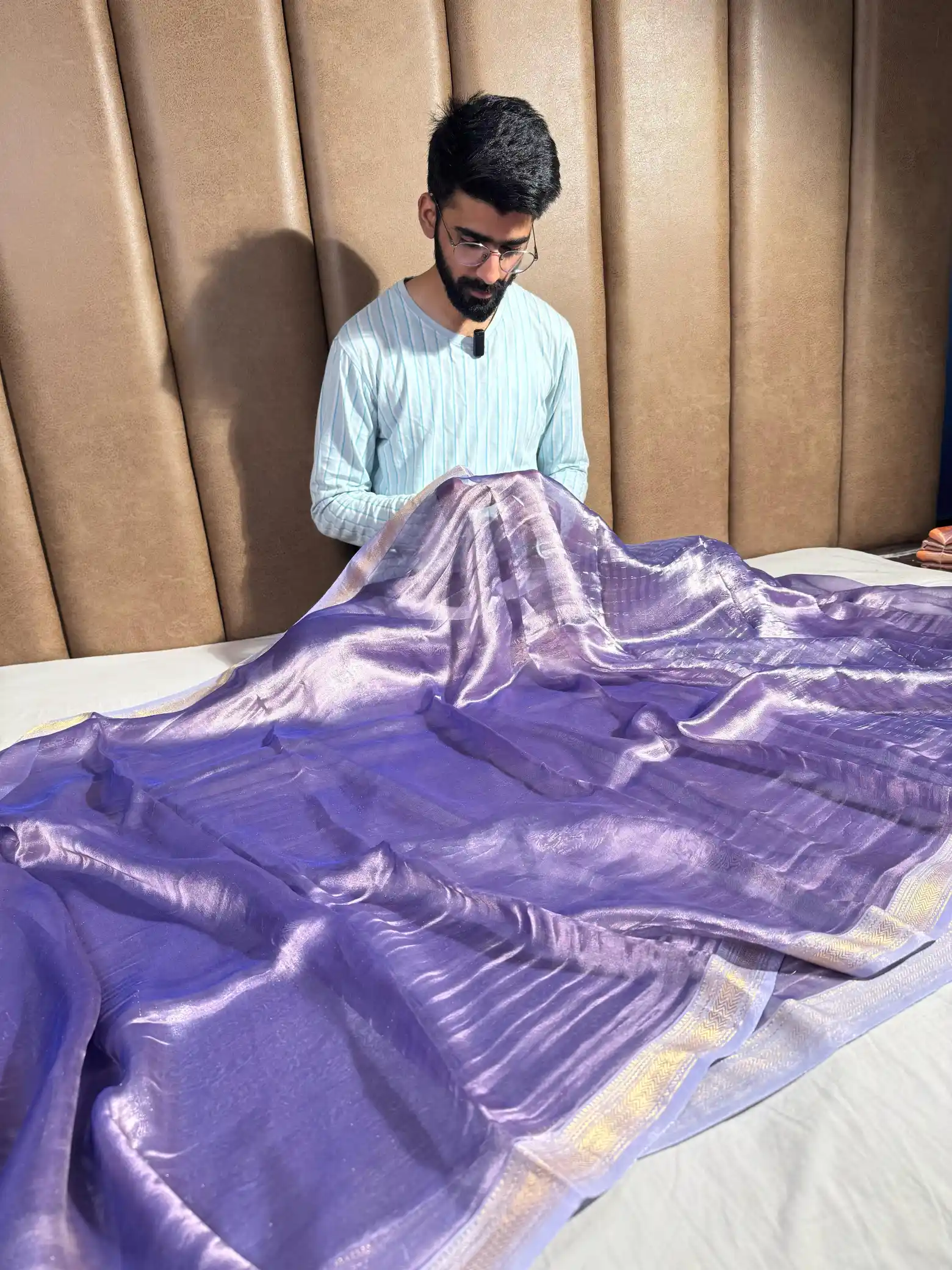 Lavender Pure Tissue Silk Banarasi Saree - Image 3