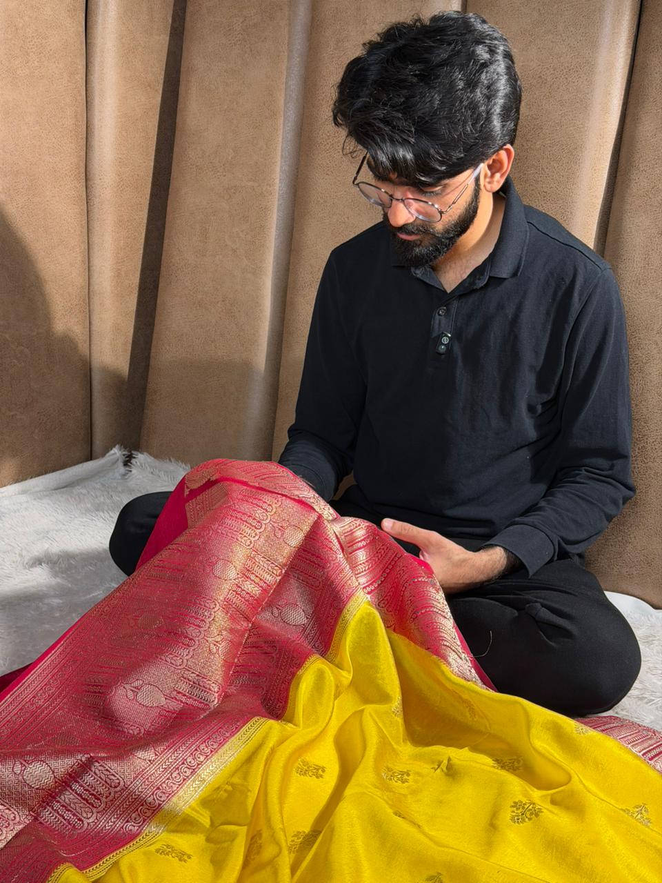 Lemon Rani Chinia silk eccentric Banarasi Saree - Image 3
