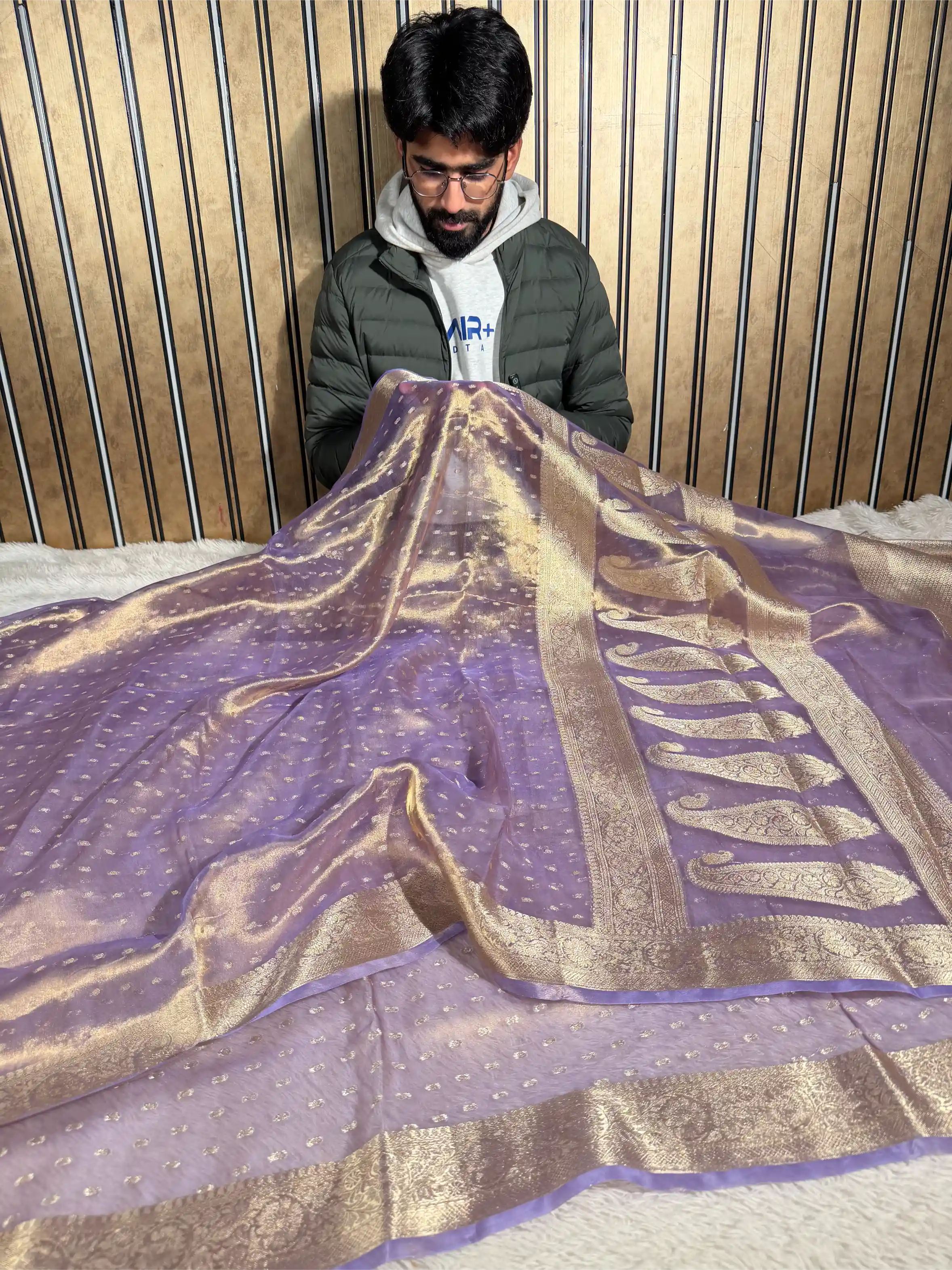 Light Lavender Pure Tissue Silk Eccentric Banarasi Saree