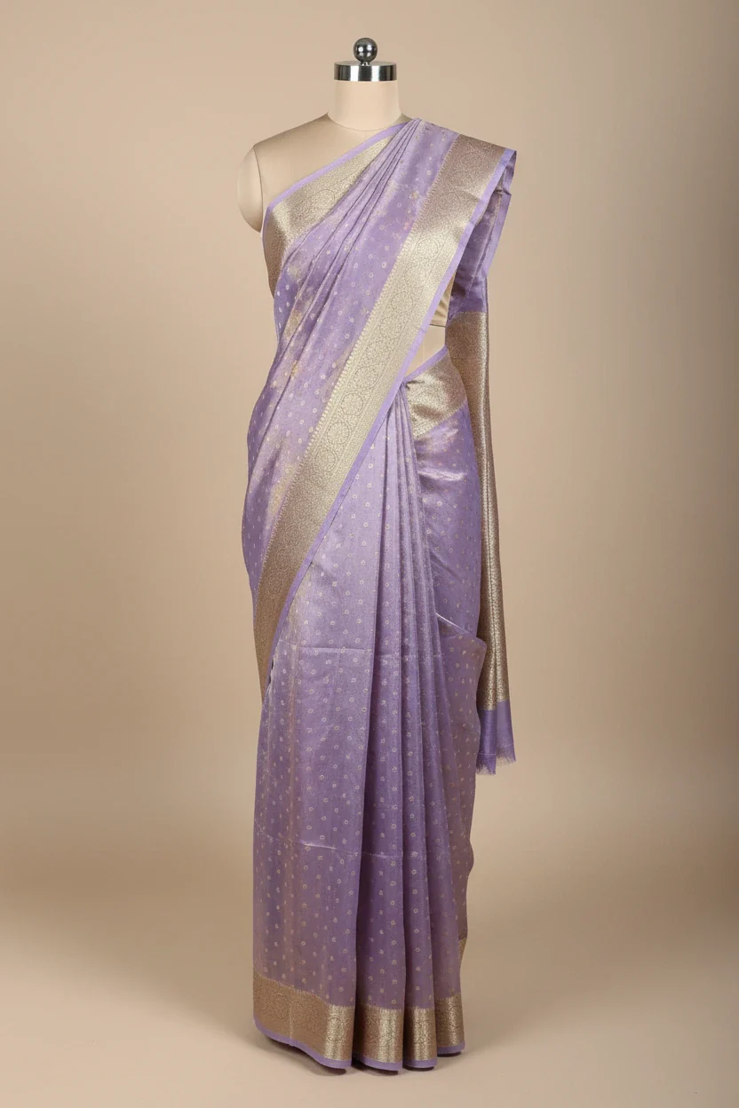 Light Lavender Pure Tissue Silk Eccentric Banarasi Saree - Image 2