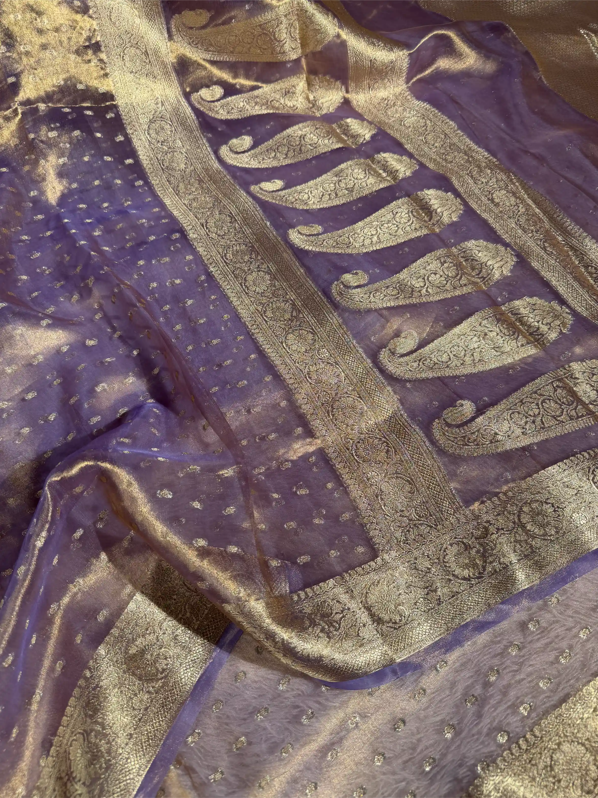 Light Lavender Pure Tissue Silk Eccentric Banarasi Saree - Image 3