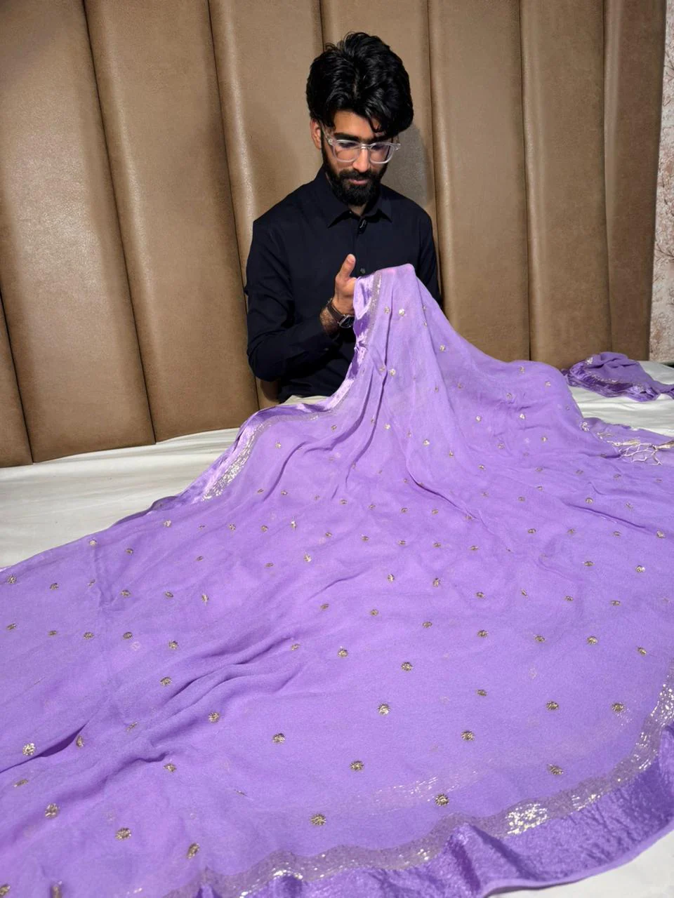 Light Lavender Soft Viscose Georgette Embroidered Saree