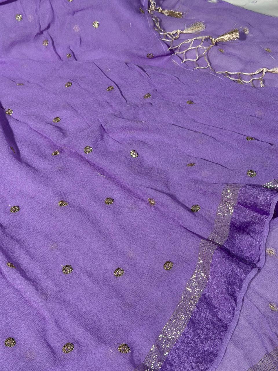 Light Lavender Soft Viscose Georgette Embroidered Saree - Image 3