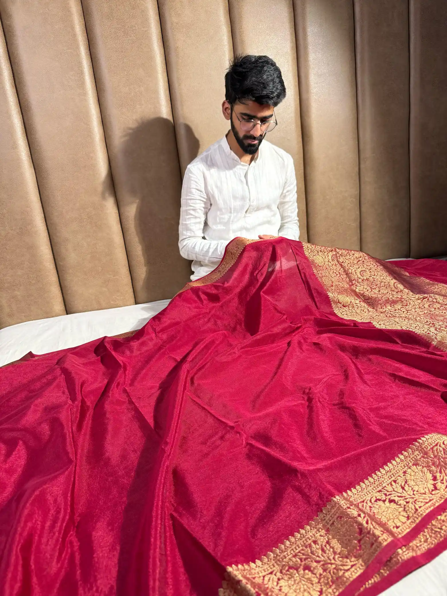 Light Maroon Mysore Silk Banarasi Saree - Image 3