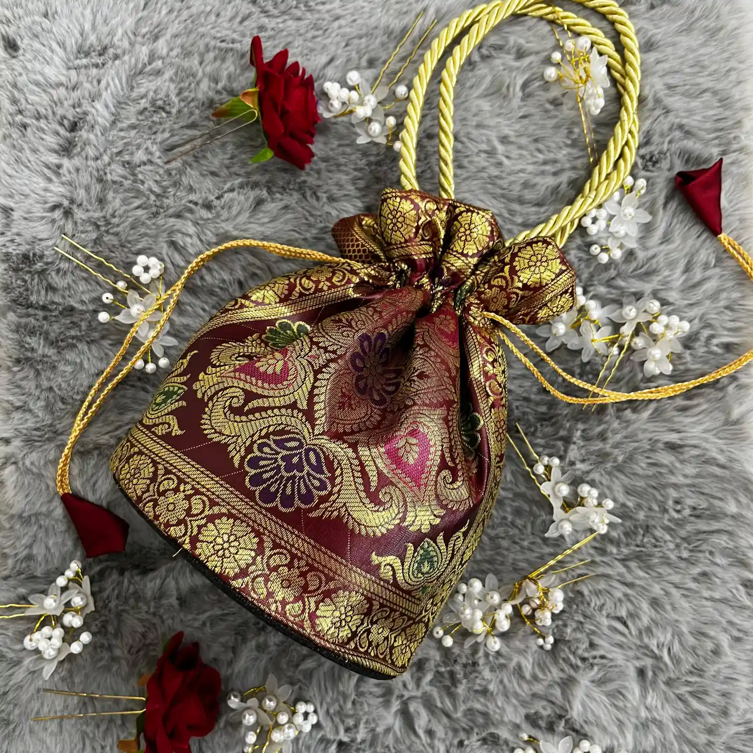 Maroon Shade Banarasi Potli Bags - Image 2