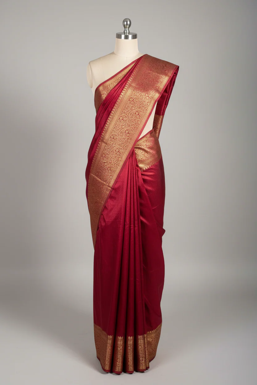 Maroon Warm Silk Banarasi KatBandh Saree - Image 3