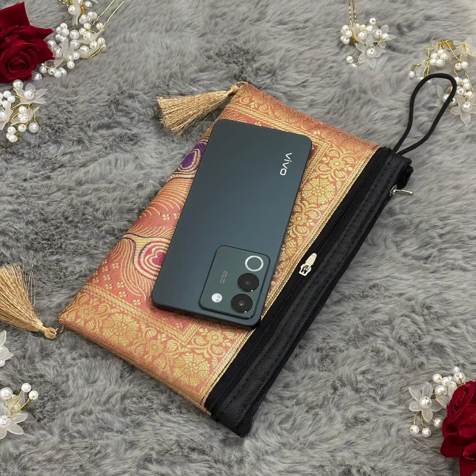 Mauve Peach Shade Handmade Banarasi Women Wallet - Image 3