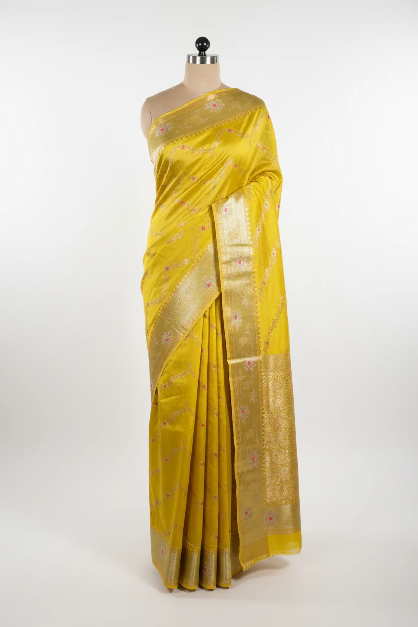Mehendi green chinia silk meenakari banarasi saree - Image 2