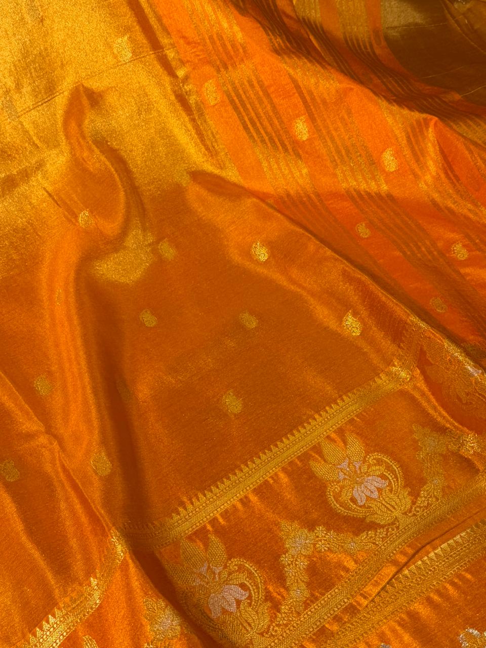 Metallic Orange Breathable Soft Tissue Banarasi Saree - Image 3