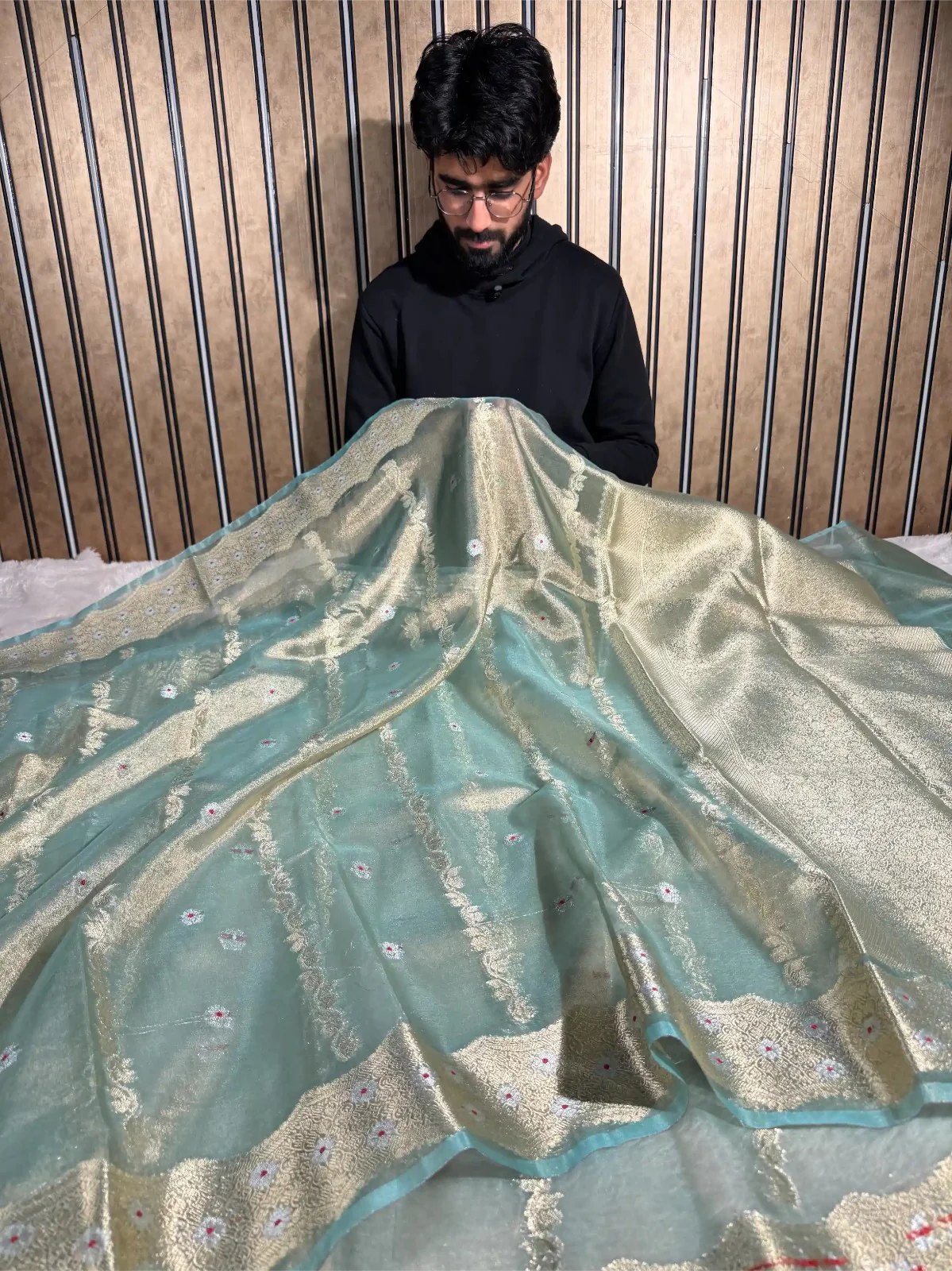 Metallic Sky Blue Kora Tissue Silk Meenakari Traditional Weave Banarasi Saree
