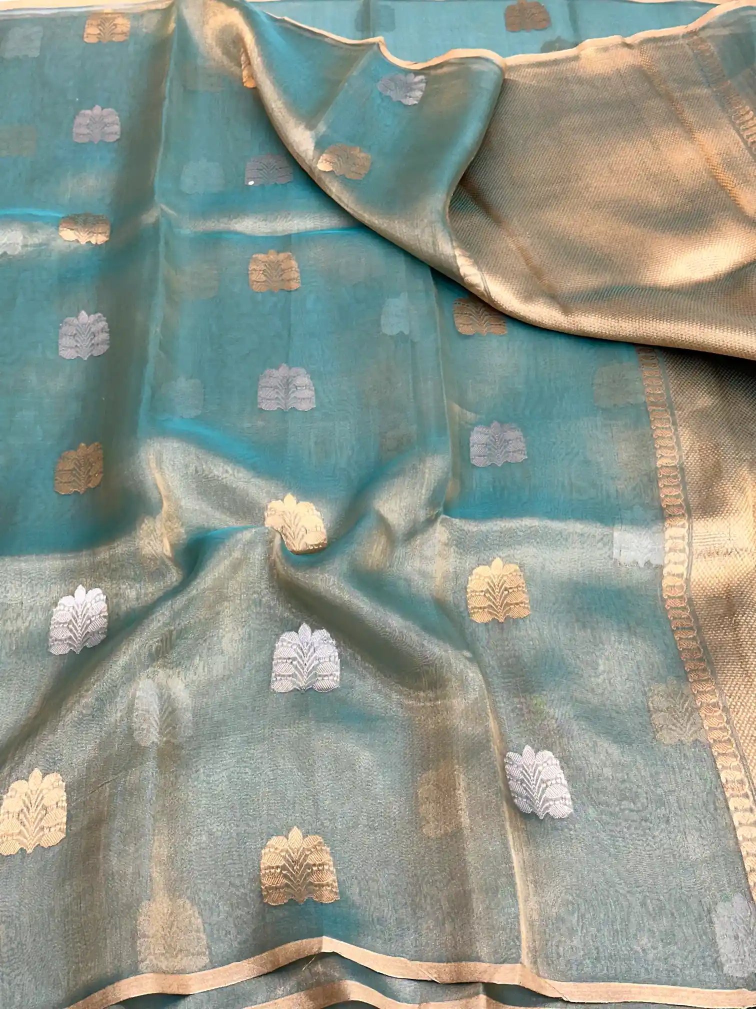 Mint Blue Handwoven Pure Tissue Silk Saree