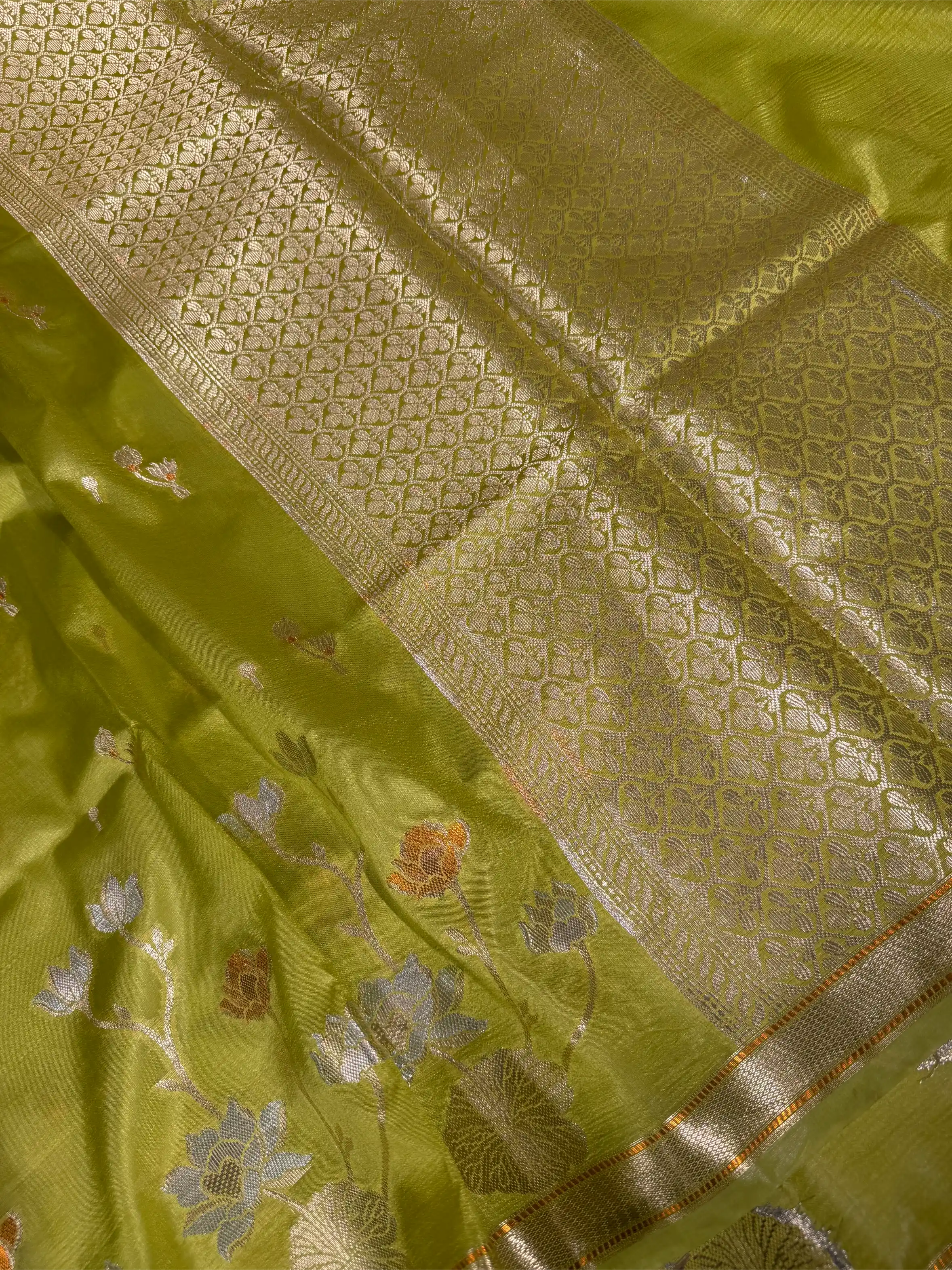 Mint Green Eccentric Raw Dupion Silk Banarasi Saree - Image 2
