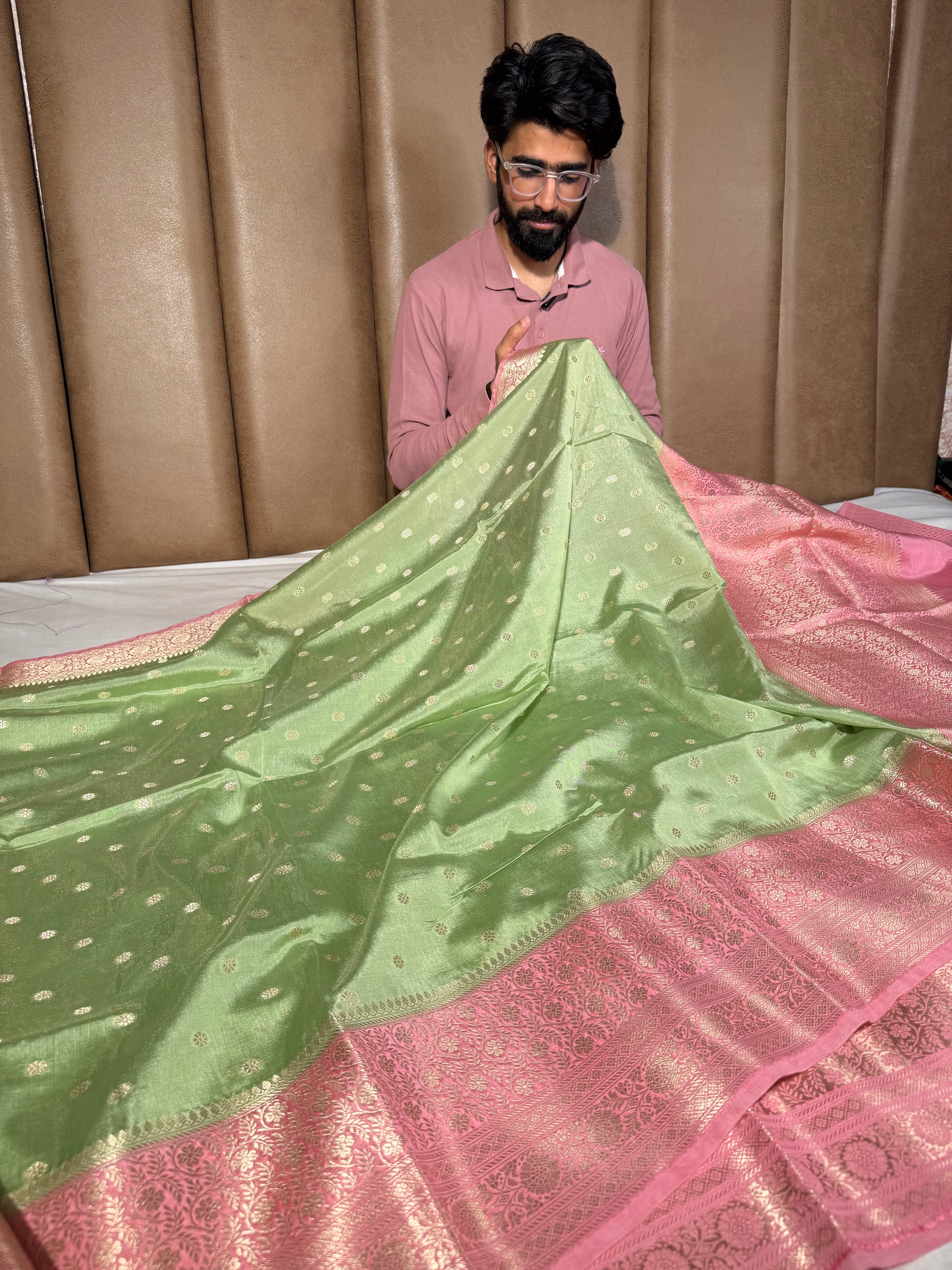 Mint Green Traditional Soft Georgette Banarasi Saree - Image 3