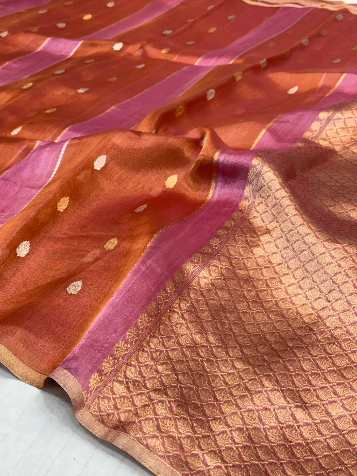 Multicoloured Handwoven Pure Tissue Silk Saree - Image 3