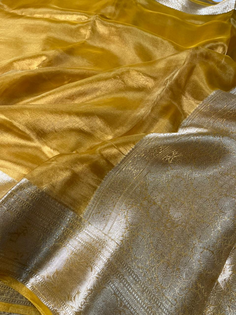 Mustard Colour Pure Banarasi Tissue Silk Banarasi Saree - Image 2