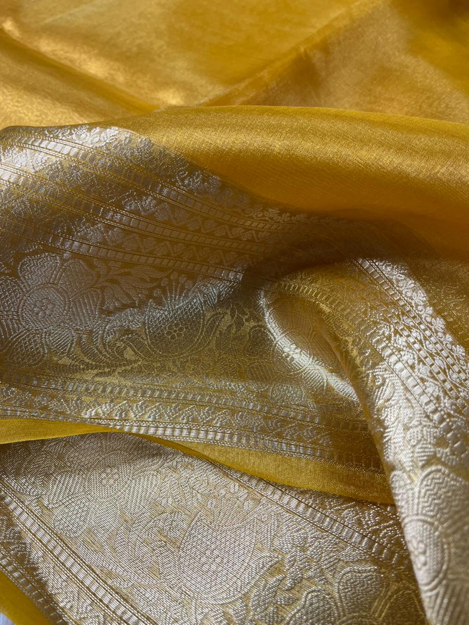 Mustard Colour Pure Banarasi Tissue Silk Banarasi Saree - Image 3