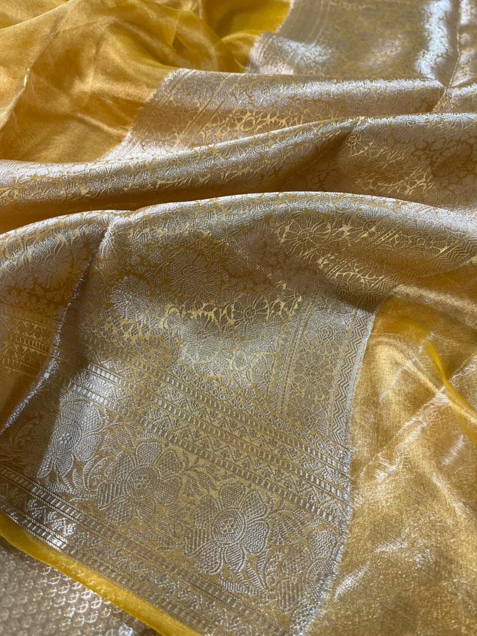 Mustard Colour Pure Banarasi Tissue Silk Banarasi Saree - Image 4