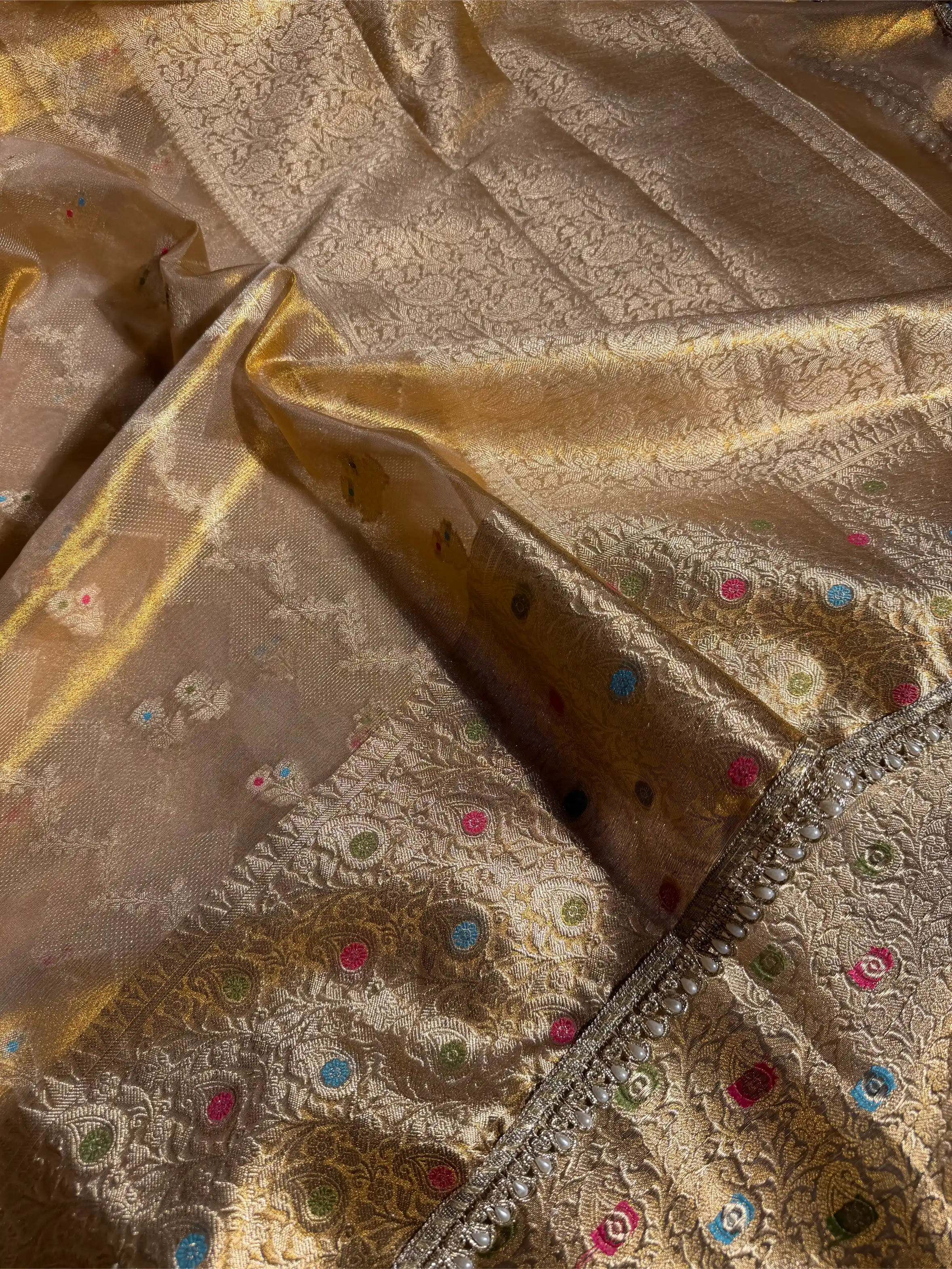 Never Seen Copper Tissue Designer Lace Work Banarasi Saree - Image 2