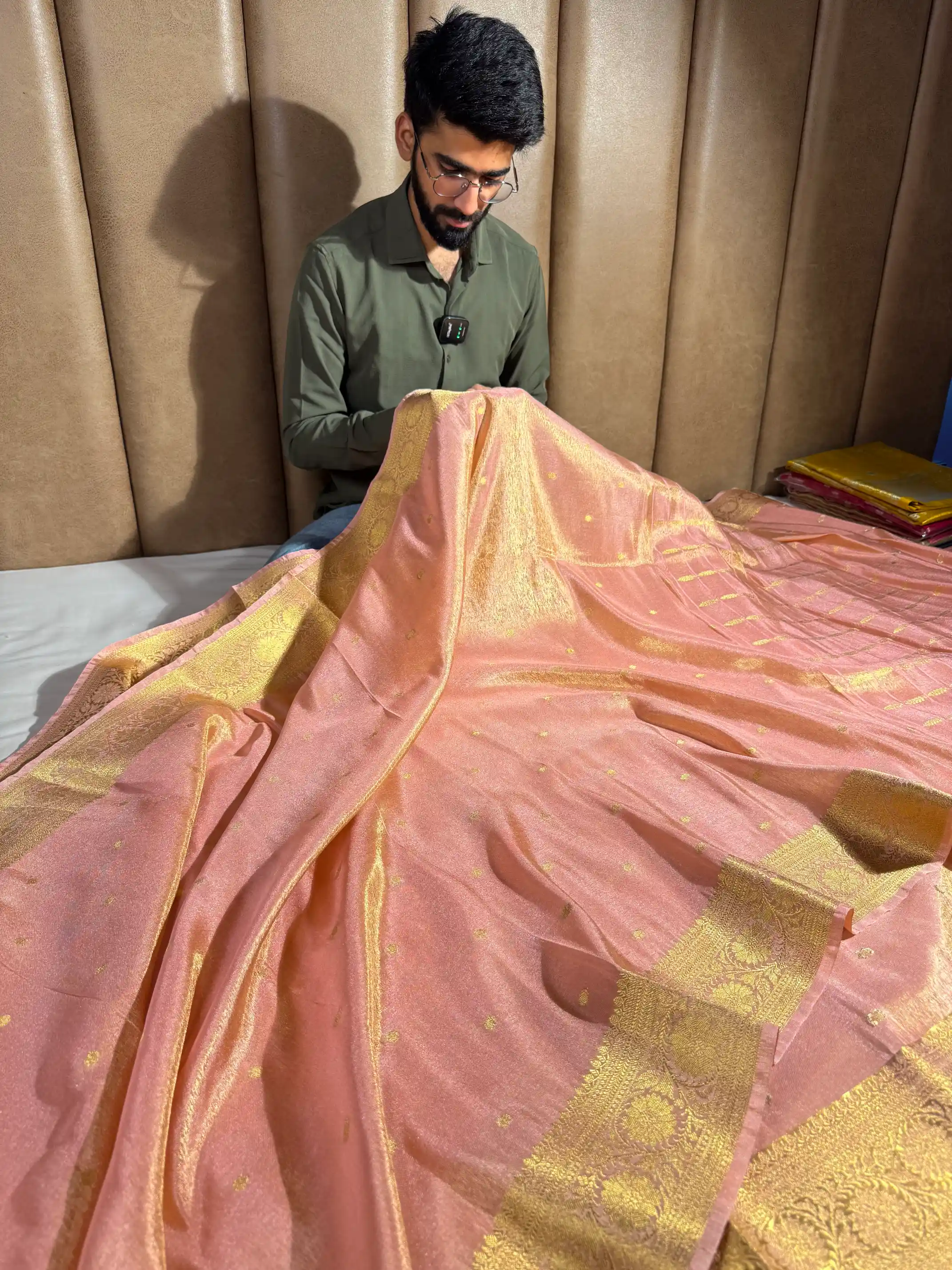 Peach Soft Breathable Tissue Silk Banarasi Saree - Image 3
